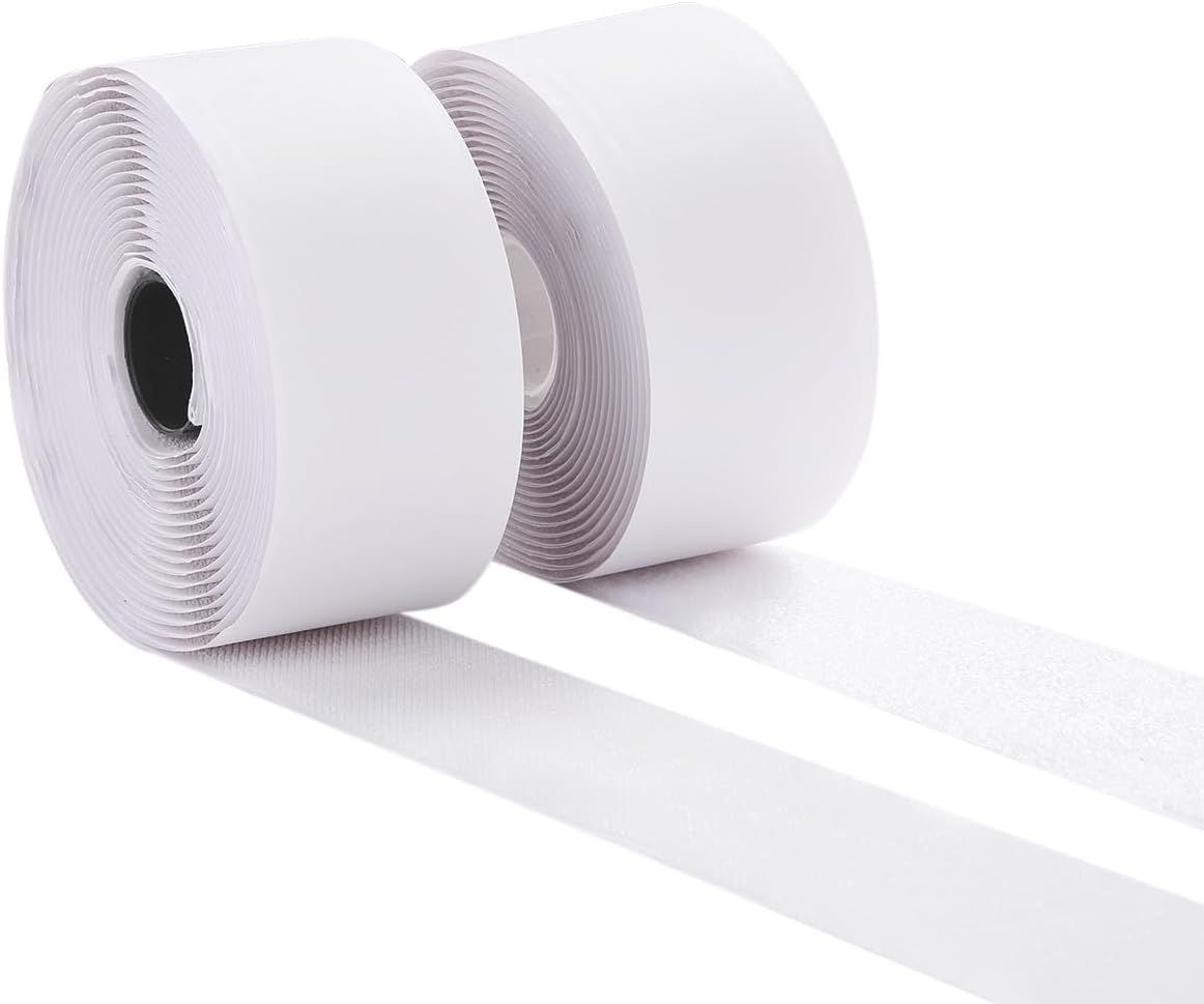 2 Inch Wide Hook and Loop Tape, Excellent Grip, Strong Adhesive Back, Nylon Self-Adhesive Fastener Strips for Fixing and Hanging, Home School and Office e White, 15 Feet