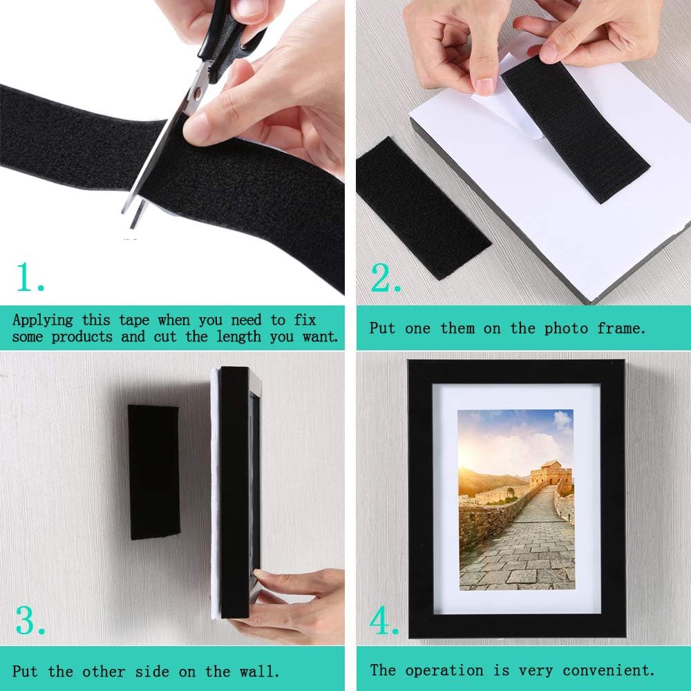 Self Adhesive Hook and Loop Tape Roll 3/4 Inch Black Strong Adhesive Interlocking Tape for Picture and Tools Hanging Pedal Board Fastening 12.6 Yard