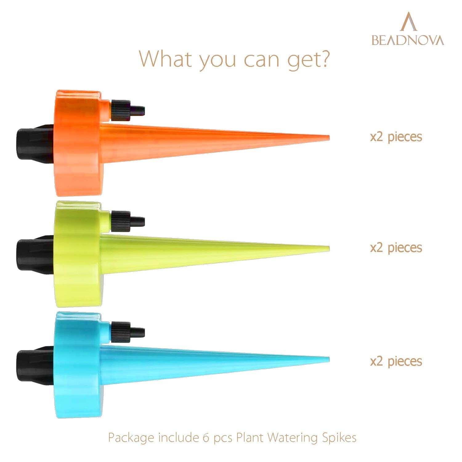Plant Self Watering Spikes Automatic Irrigation Equipment Adjtable Self Watering Spikes for Plants with Slow Release Control Valve Orange Blue Green, 6pcs