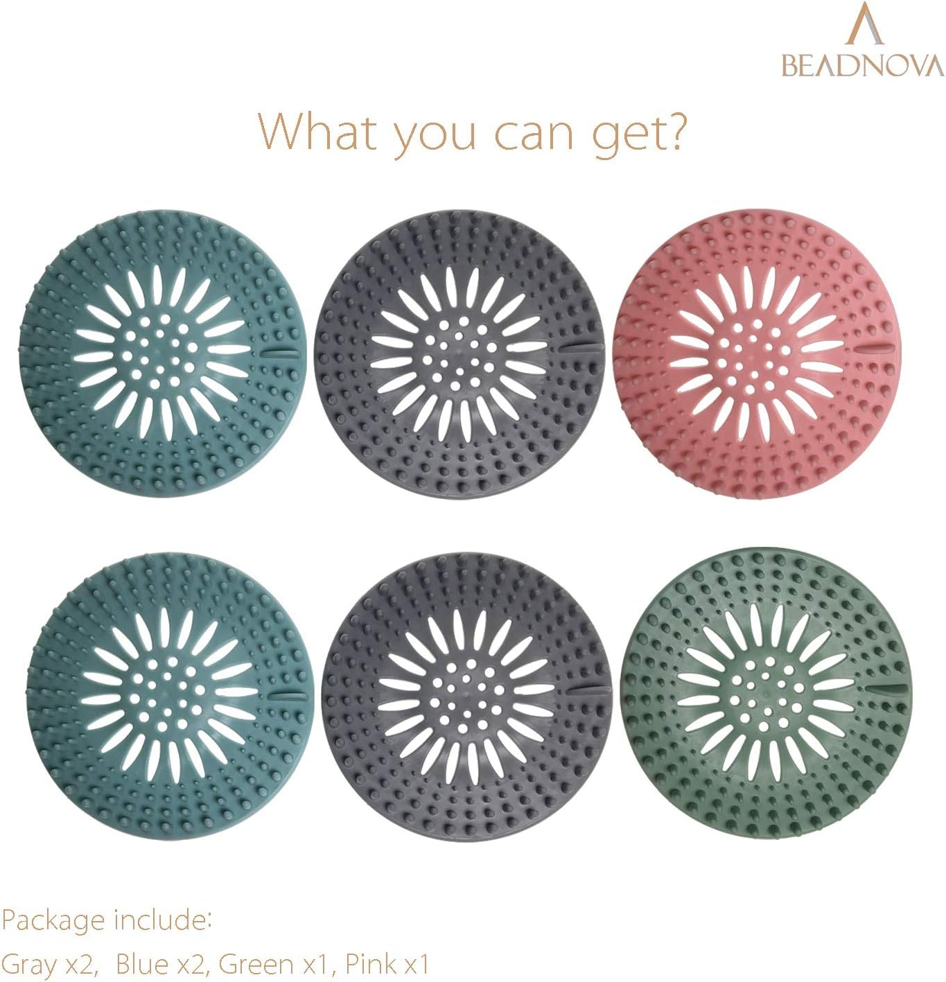 Shower Hair Drain Catcher Bathtub Silicon Tub Hair Catcher Universal Drain Stopper Bathtub Hair Catcher for Drain Bathroom Bathtub Kitchen Tub Mix Colors, 6 Pack