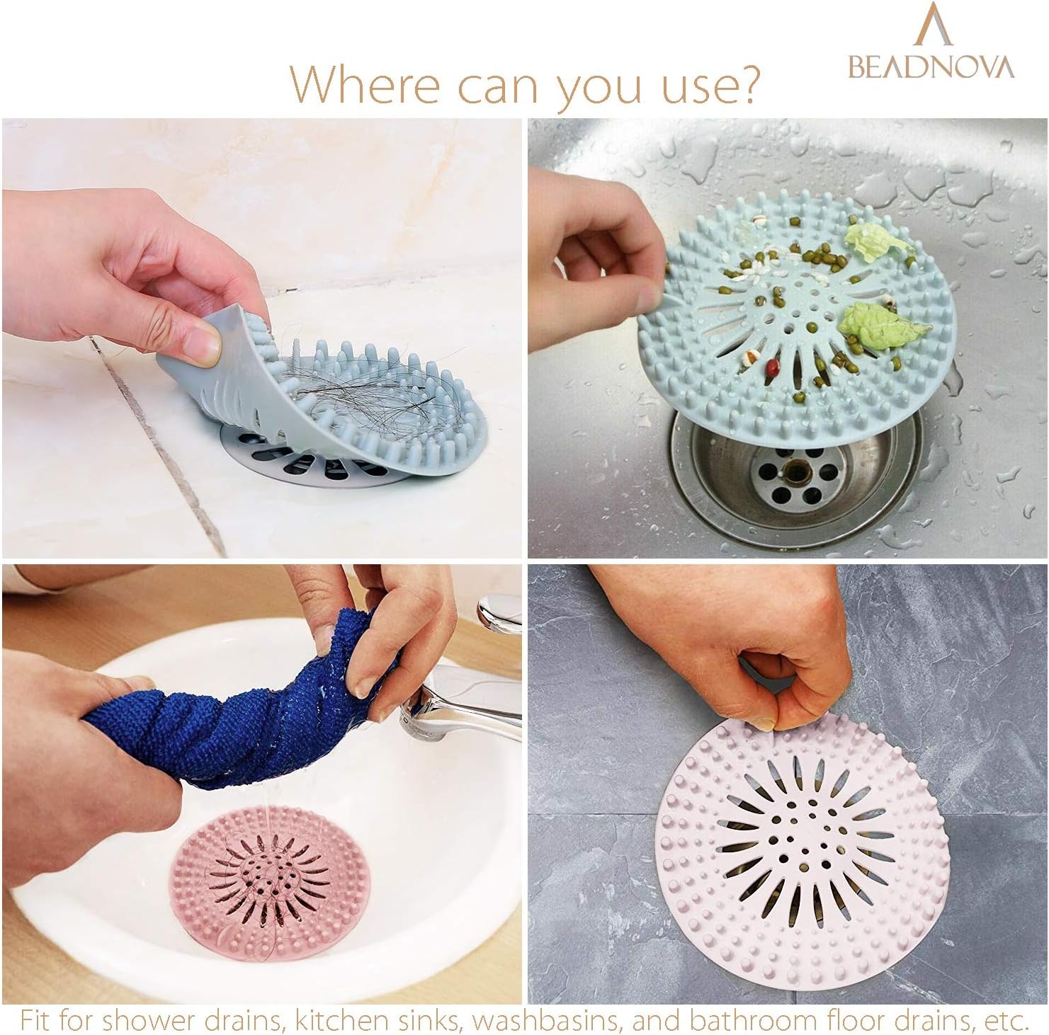 Shower Hair Drain Catcher Bathtub Silicon Tub Hair Catcher Universal Drain Stopper Bathtub Hair Catcher for Drain Bathroom Bathtub Kitchen Tub Mix Colors, 6 Pack