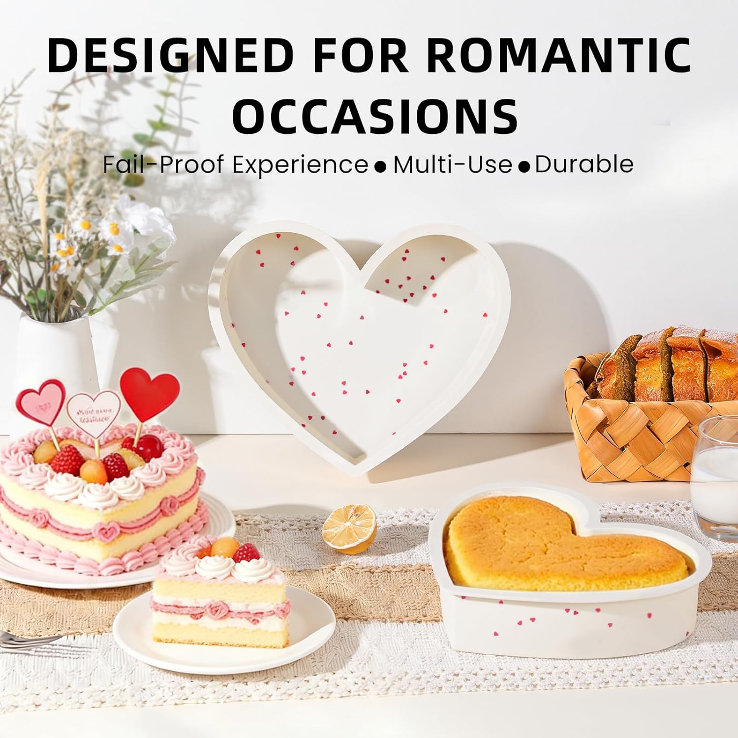 2P 10 Inch Silicone Heart Shaped Cake Pans, Nonstick Cake Pan, BPA Free Silicone Heart Cake Baking Mold for Oven Dishwasher Safe-Heartdot