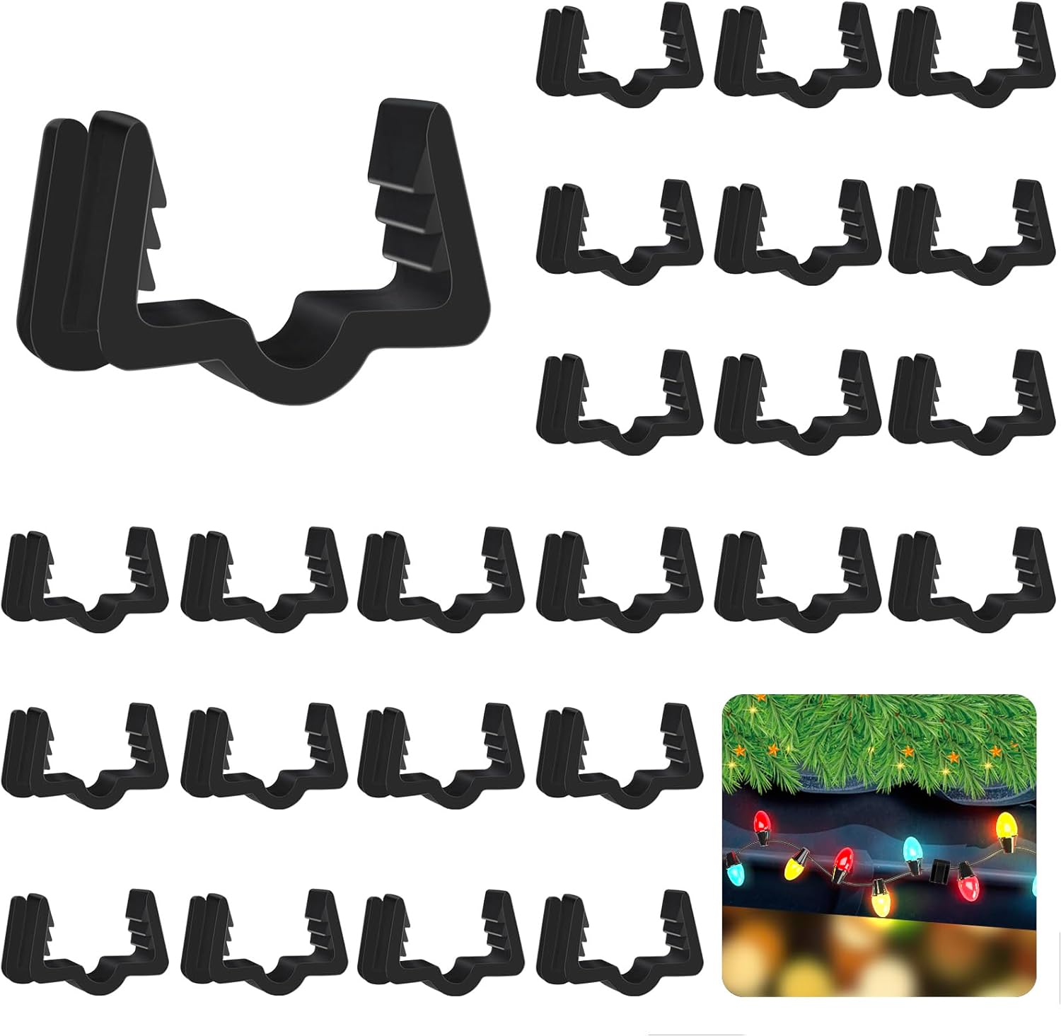 Christmas Light Hanger Clips Fascia Board Light Clips Plastic Holiday Deck Banister Hanger for Christmas Fascia Board Roof Gutter Fence Eave Decoration, Black 30 PCS, 7/8"