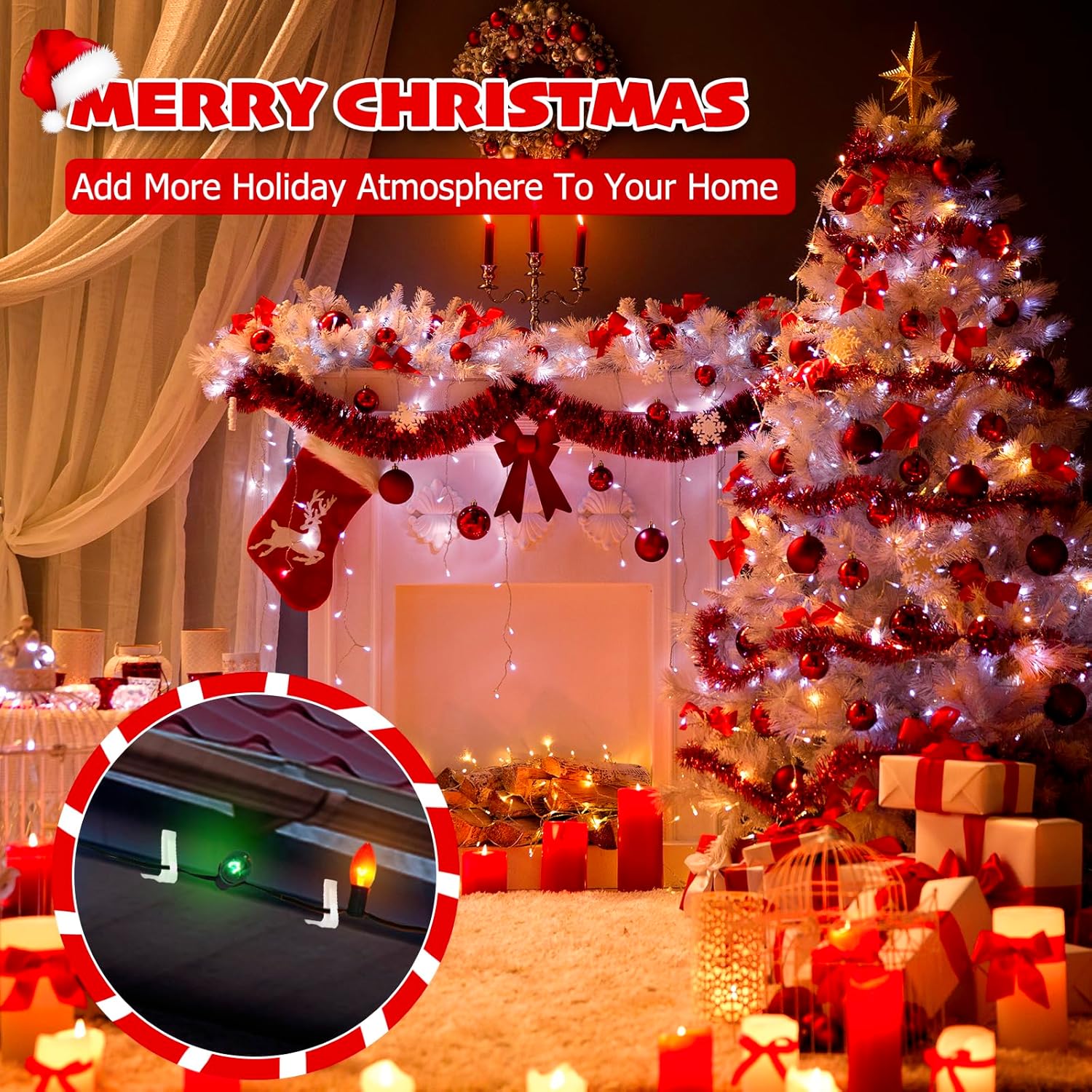 Christmas Light Hanger Clips, Fascia Board Clips, Deck Banister Light Clips, Plastic Holiday Light Clips for Christmas Fascia Board Roof Gutter Fence Eave Decoration 30 PCS, 1 5/8"