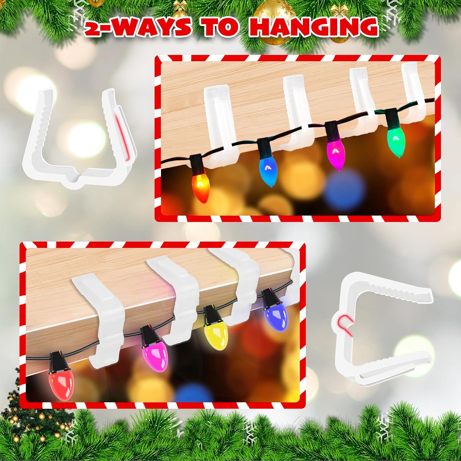 Christmas Light Hanger Clips, Fascia Board Clips, Deck Banister Light Clips, Plastic Holiday Light Clips for Christmas Fascia Board Roof Gutter Fence Eave Decoration 30 PCS, 1 5/8"