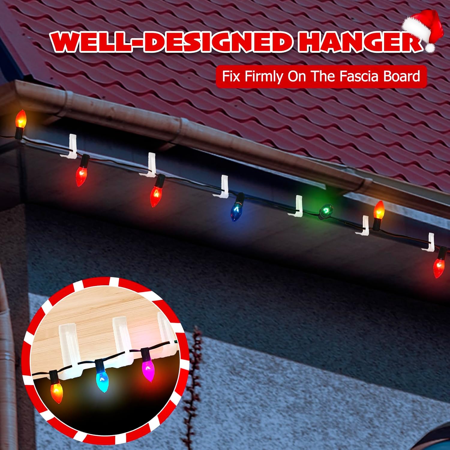 Christmas Light Hanger Clips, Fascia Board Clips, Deck Banister Light Clips, Plastic Holiday Light Clips for Christmas Fascia Board Roof Gutter Fence Eave Decoration 30 PCS, 1 5/8"