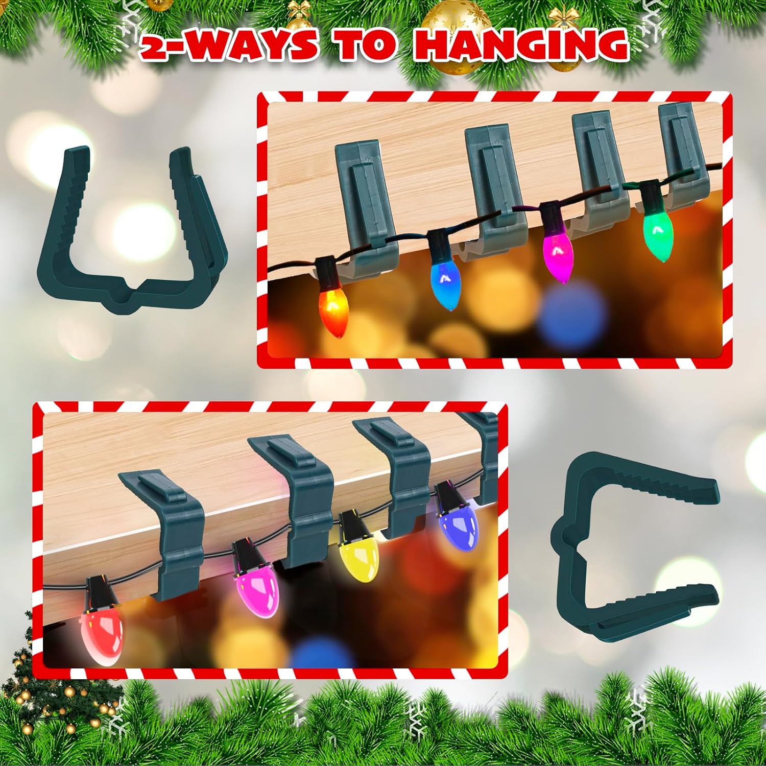Christmas Light Hanger Clips Fascia Board Light Clips Plastic Holiday Deck Banister Hanger for Christmas Fascia Board Roof Gutter Fence Eave Decoration, Green 30 PCS, 1 5/8"
