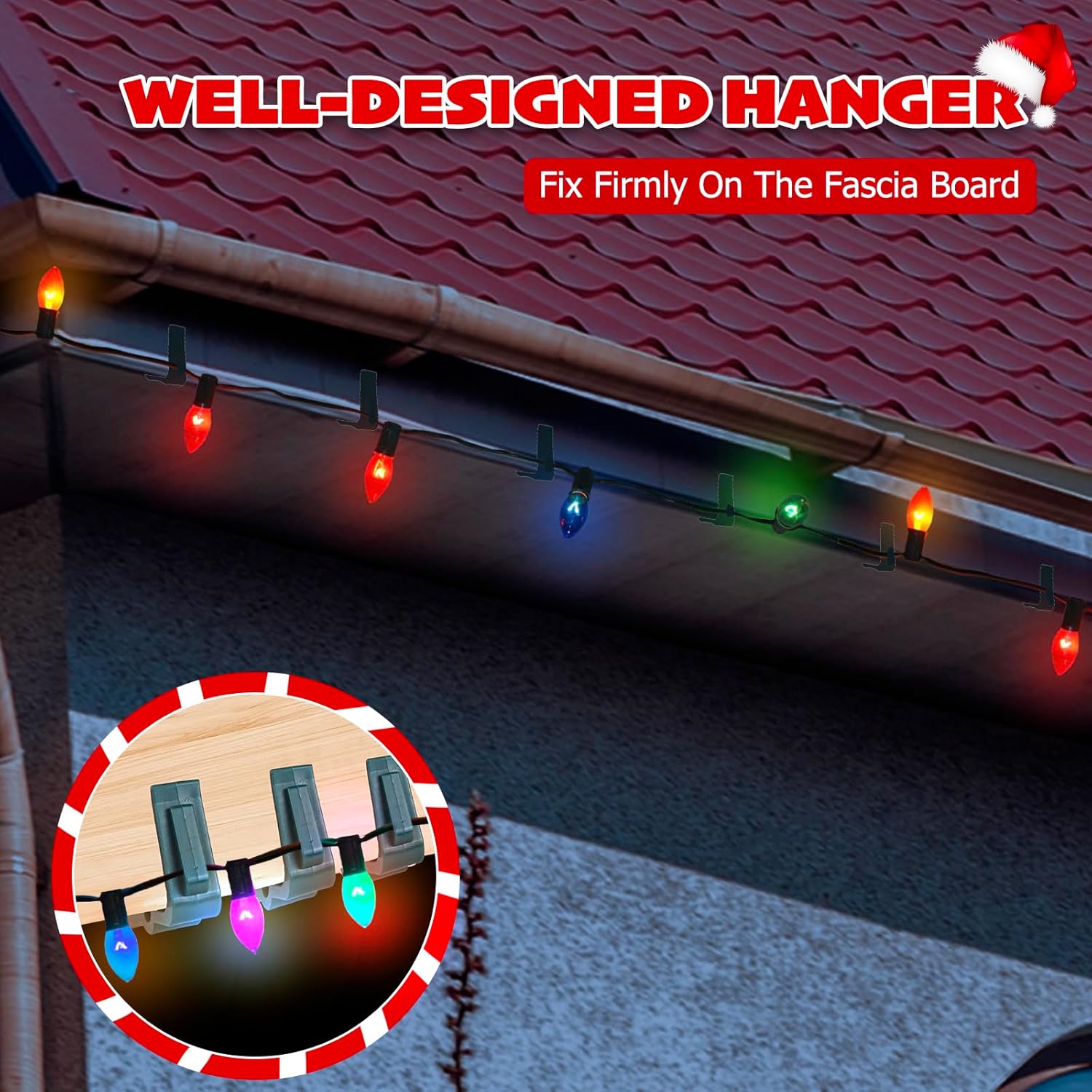 Christmas Light Hanger Clips Fascia Board Light Clips Plastic Holiday Deck Banister Hanger for Christmas Fascia Board Roof Gutter Fence Eave Decoration, Green 30 PCS, 1 5/8"