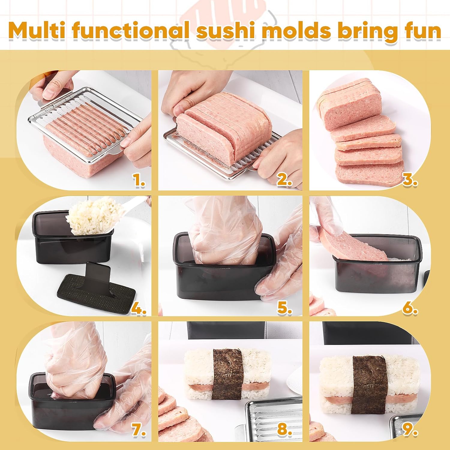 Mubi Press Mold Kit，Onigiri Mold Triangle，4 Pack Japanese Rice Cooker Kit for Lunch Bento