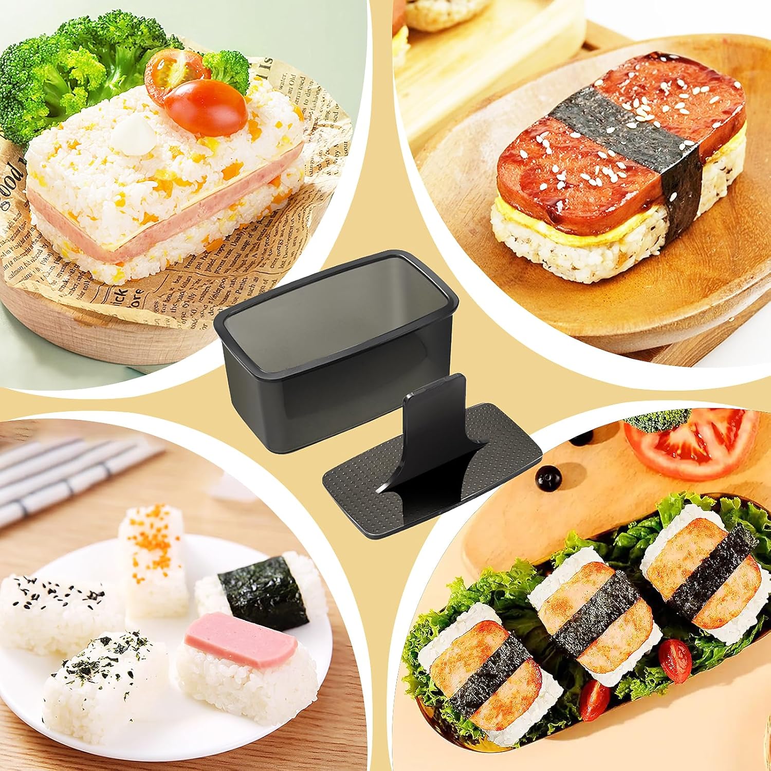 Mubi Press Mold Kit，Onigiri Mold Triangle，4 Pack Japanese Rice Cooker Kit for Lunch Bento