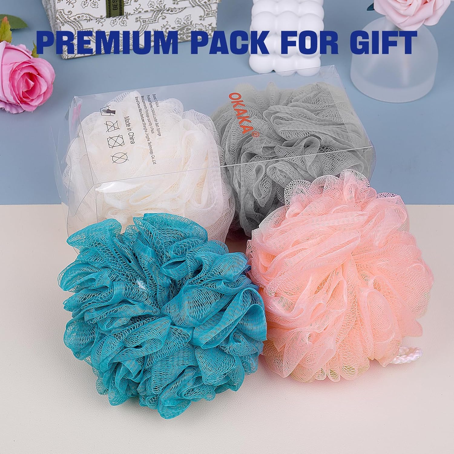 Loofah Bath Sponge Shower Loofah Shower Puff Soft Assorted Color Big 4 Pack