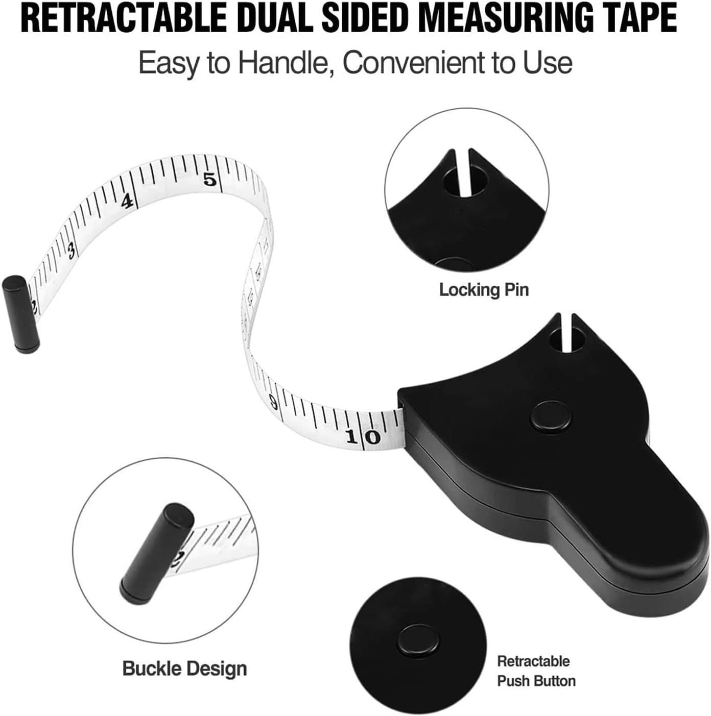 Automatic Telescopic Tape Measure, Body Measure Tape 60 inch 150cm , Self-Tightening Retractable Measuring Tape for Body Accurate Way to Track Weight Loss Mcle Gain by One Hand, 3 Piece