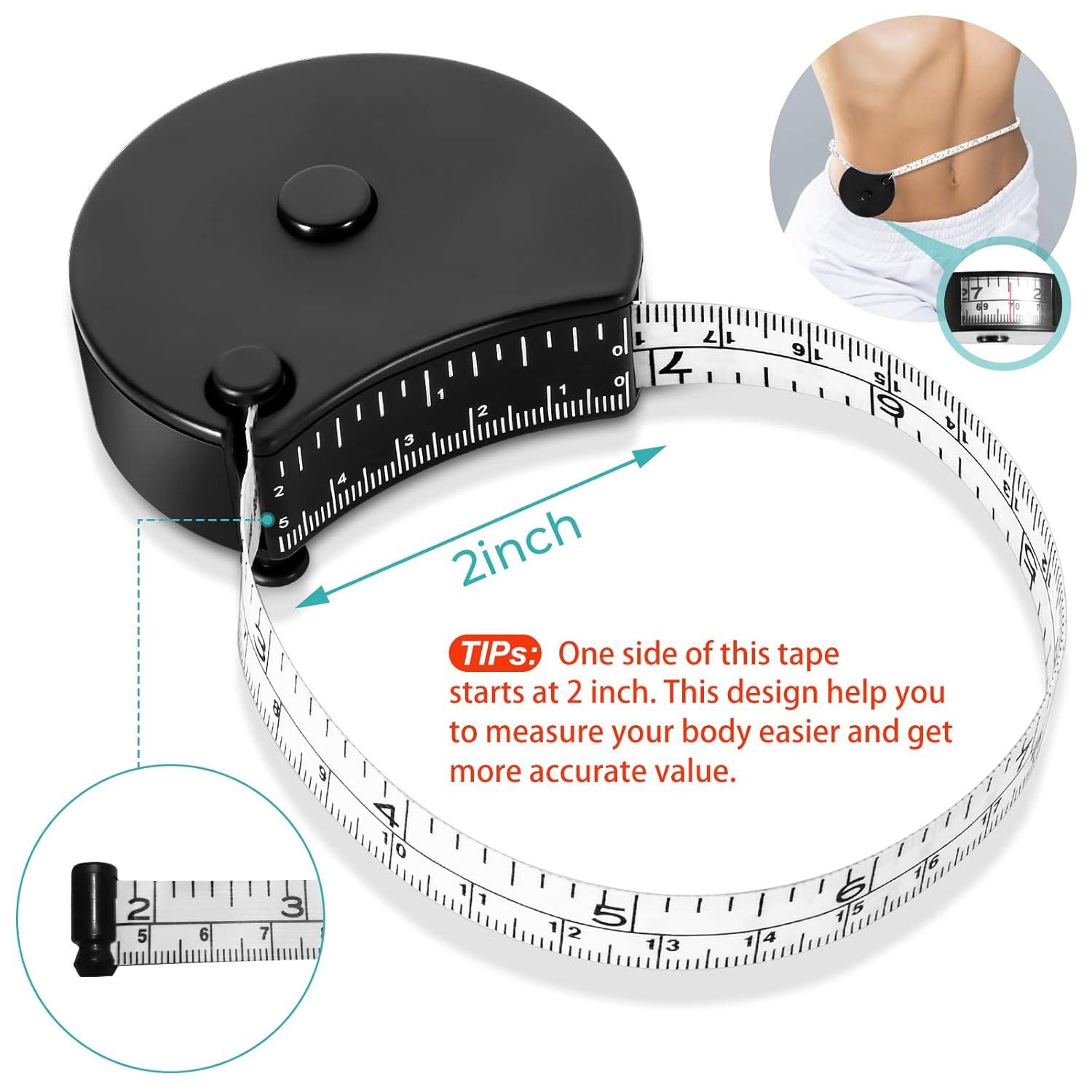 Upgraded Body Tape Measure for Weight Loss, Fitness, Bodybuilding, Mcle Gain. Lock Pin, Retractable Button, Soft Sewing Tape for Tailors, Measures Body Part Circumferences, 60Inch/150cm, 2Pcs