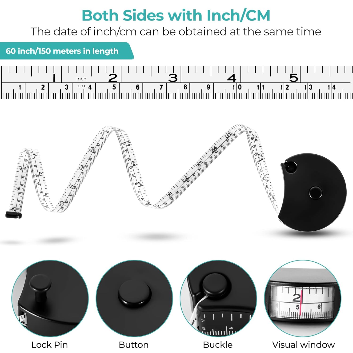 Upgraded Body Tape Measure for Weight Loss, Fitness, Bodybuilding, Mcle Gain. Lock Pin, Retractable Button, Soft Sewing Tape for Tailors, Measures Body Part Circumferences, 60Inch/150cm, 2Pcs