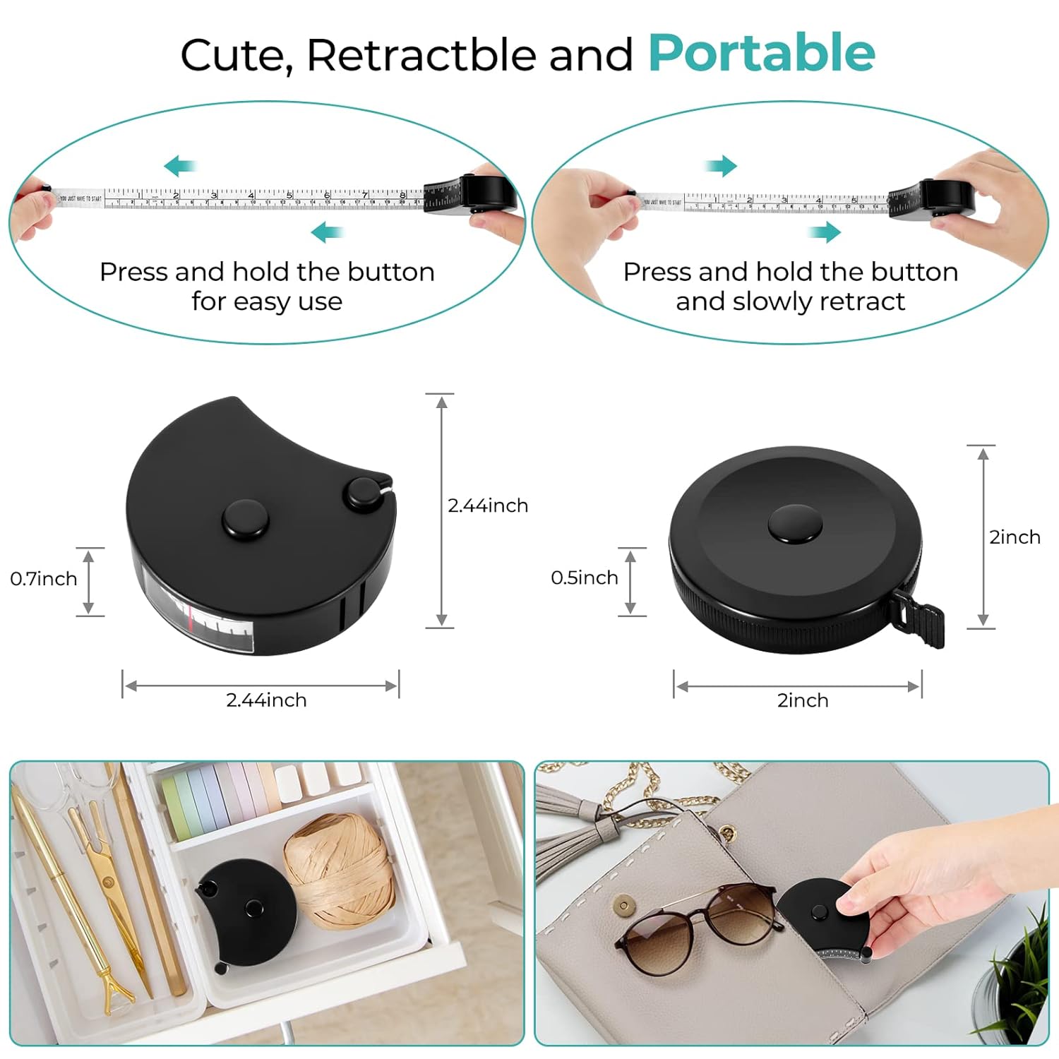 Upgraded Body Tape Measure for Weight Loss, Fitness, Bodybuilding, Mcle Gain. Lock Pin, Retractable Button, Soft Sewing Tape for Tailors, Measures Body Part Circumferences, 60Inch/150cm, 2Pcs