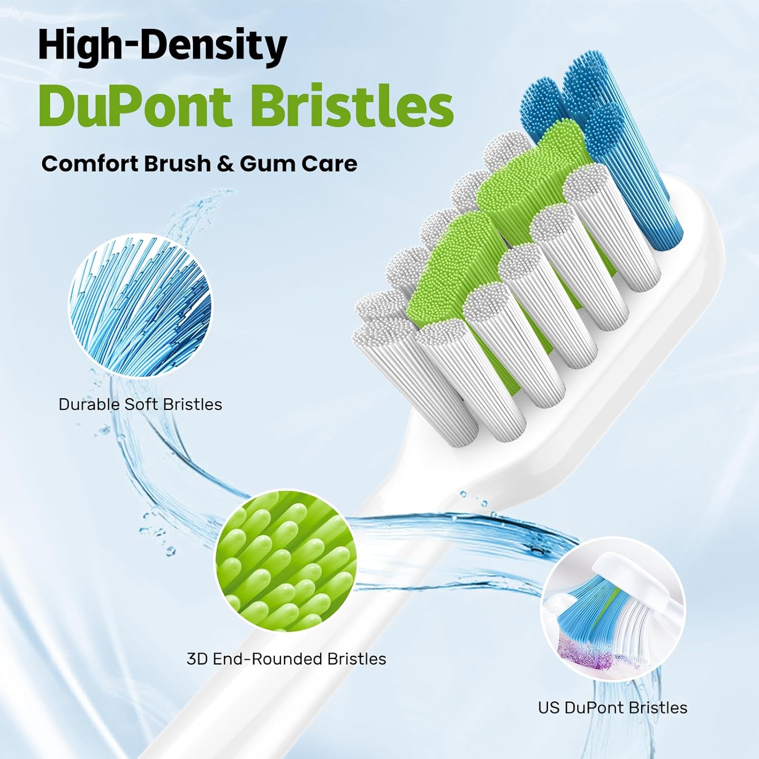 Replacement Brh Heads Compatible with Philips SoniCare Electric Toothbrhes, Dupont Bristles for Effective Cleaning, Click-on System, 8 Pack, White