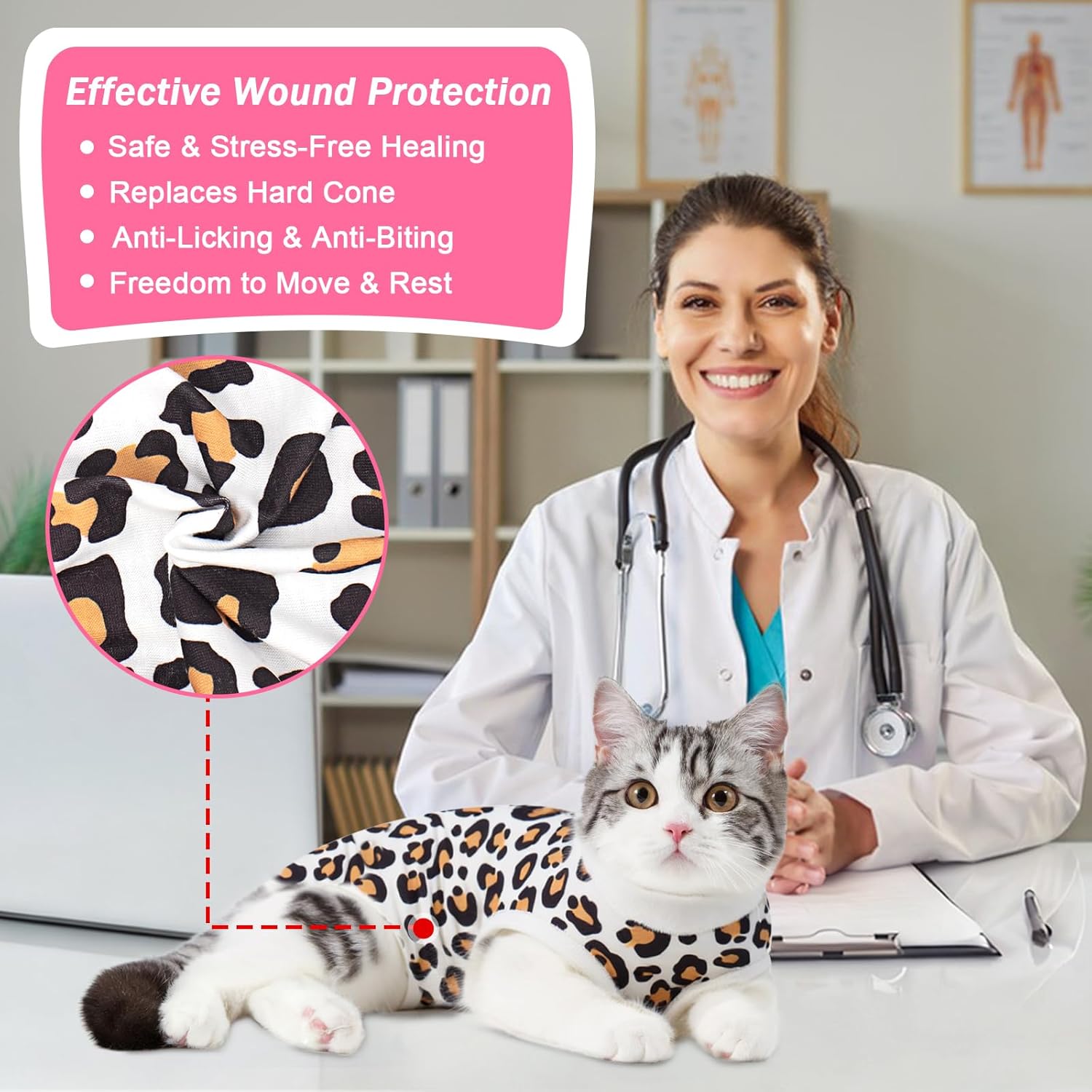 Cat Recovery Suit Female Cats Onesie for Cats, Breathable Cat Surgery Suit for Surgical Abdominal Wounds Skin Diseases, Cute Kitten Spay Recovery Suit E-Collar Alternative Anti Licking