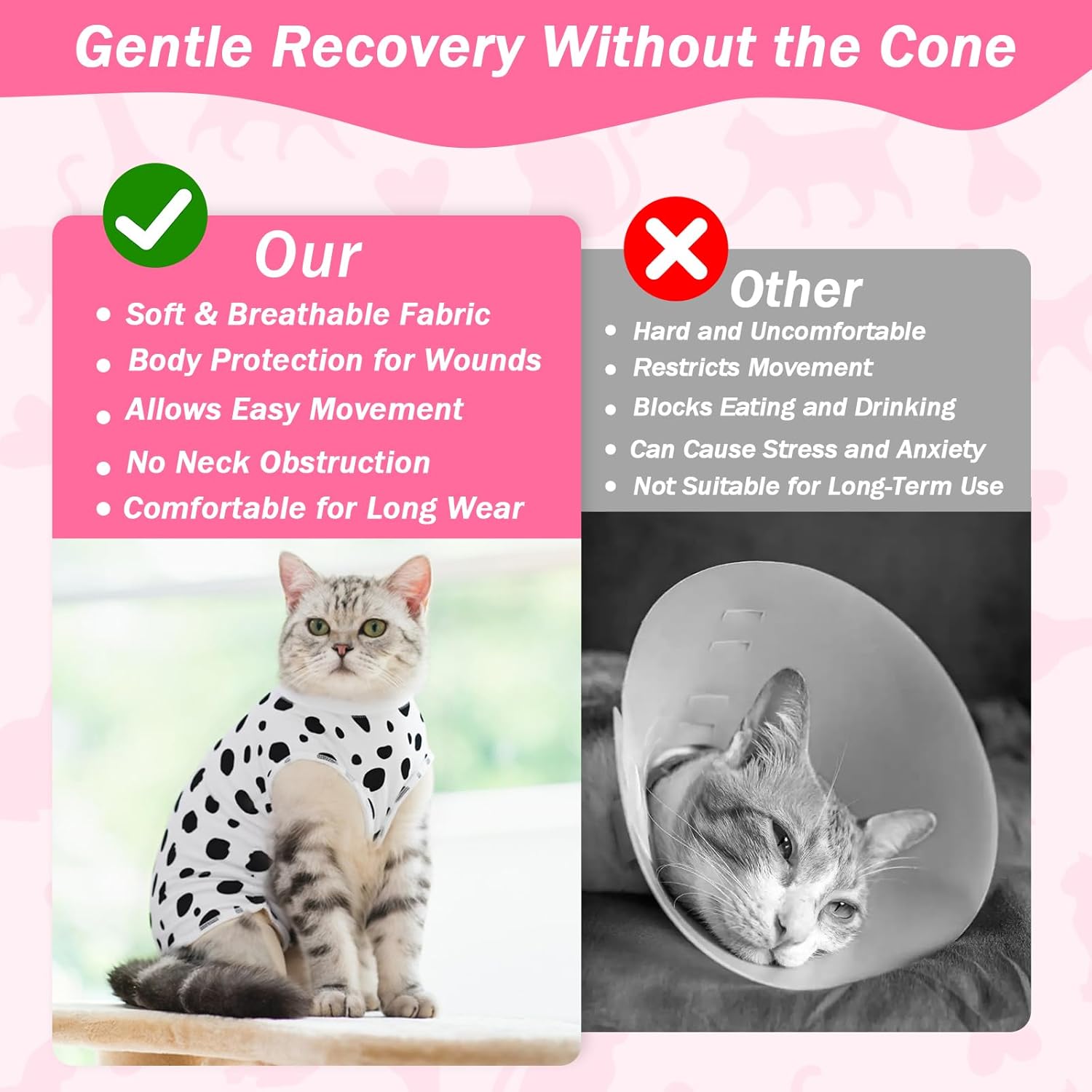 Cat Recovery Suit Female Cats Onesie for Cats, Breathable Cat Surgery Suit for Surgical Abdominal Wounds Skin Diseases, Cute Kitten Spay Recovery Suit E-Collar Alternative Anti Licking