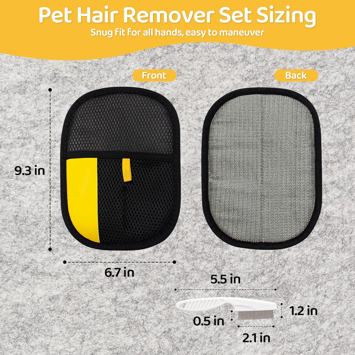 Pet Hair Removal Glove for Dogs & Cats, Upgraded 2PCS Electrostatic Pet Hair Remover with Grooming Comb, Reable Washable Magic Brh Hair Tool Mitt for Clothing, Couch, Carpet, Car Seat