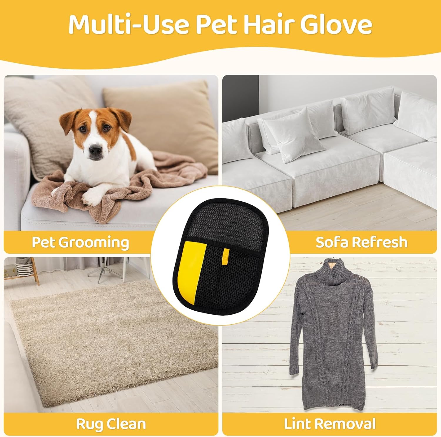 Pet Hair Removal Glove for Dogs & Cats, Upgraded 2PCS Electrostatic Pet Hair Remover with Grooming Comb, Reable Washable Magic Brh Hair Tool Mitt for Clothing, Couch, Carpet, Car Seat