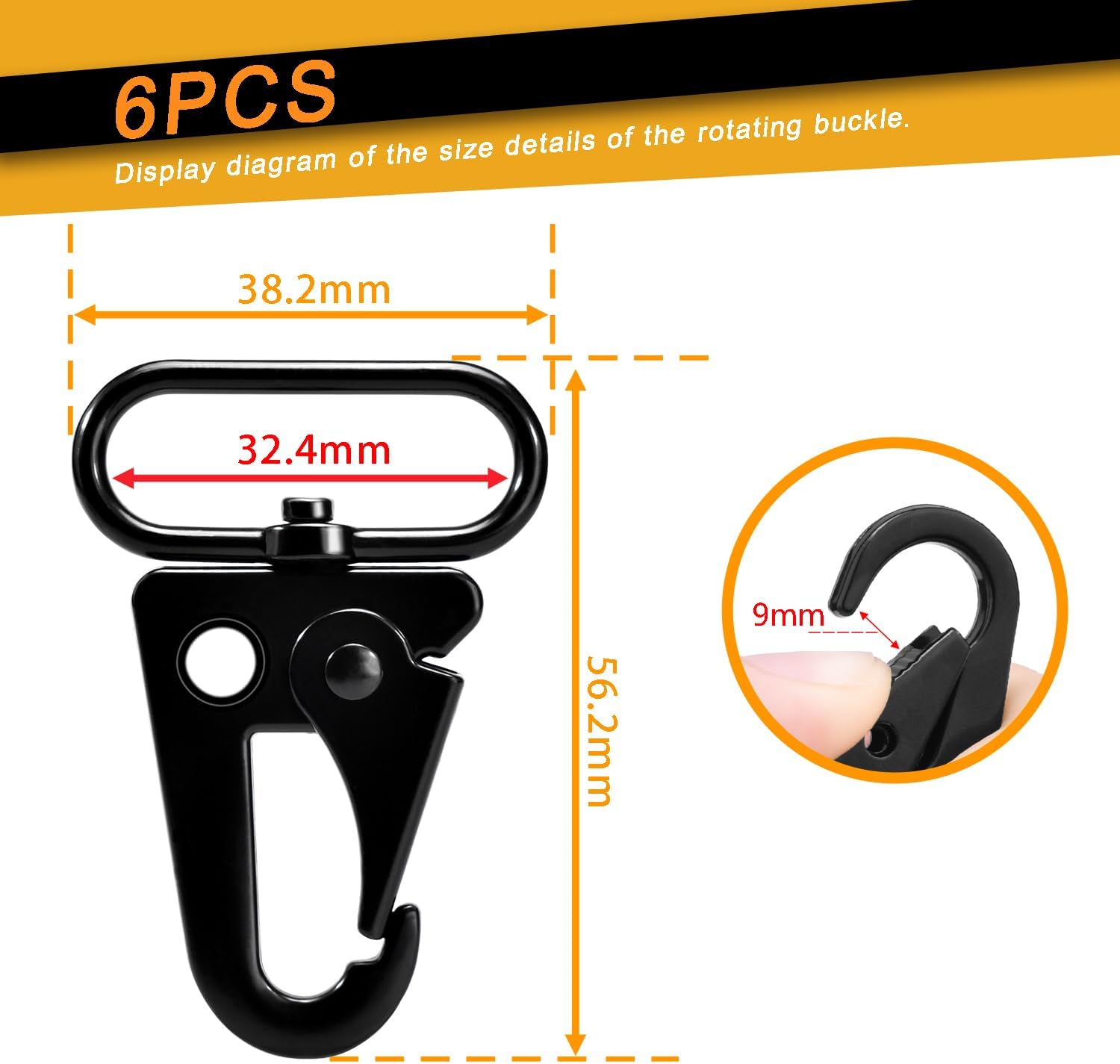 6 Pack Paracord Lanyard Accessories 1-1/4" Rifle Sling Clips Metal Swivel Snap Hook Keychain Carabiner Key Chain for Keyrings Black