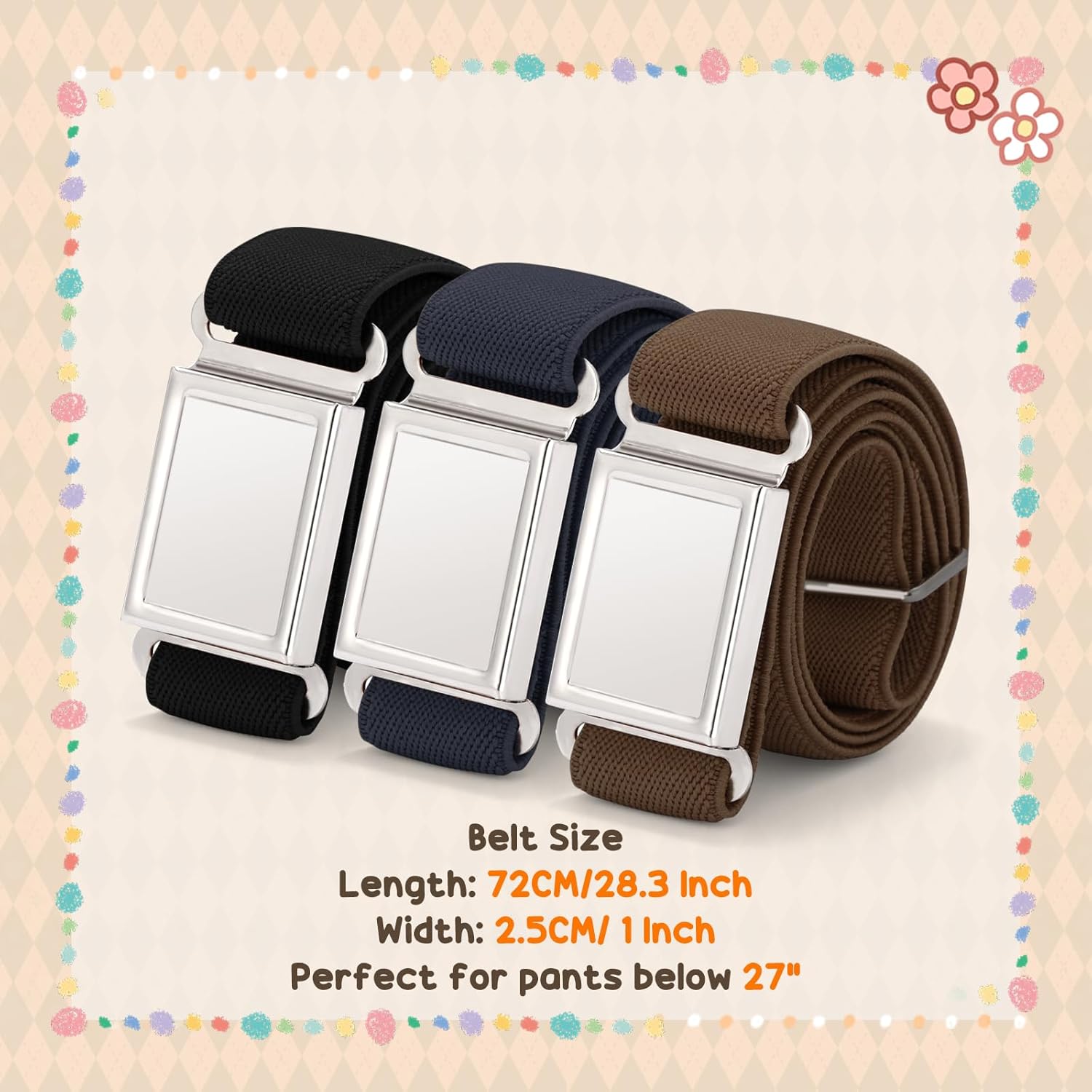 3 pack Kids Adjtable Magnetic Belt Boys Girls Easy Clasp Stretchy Belt for School Uniform Pants