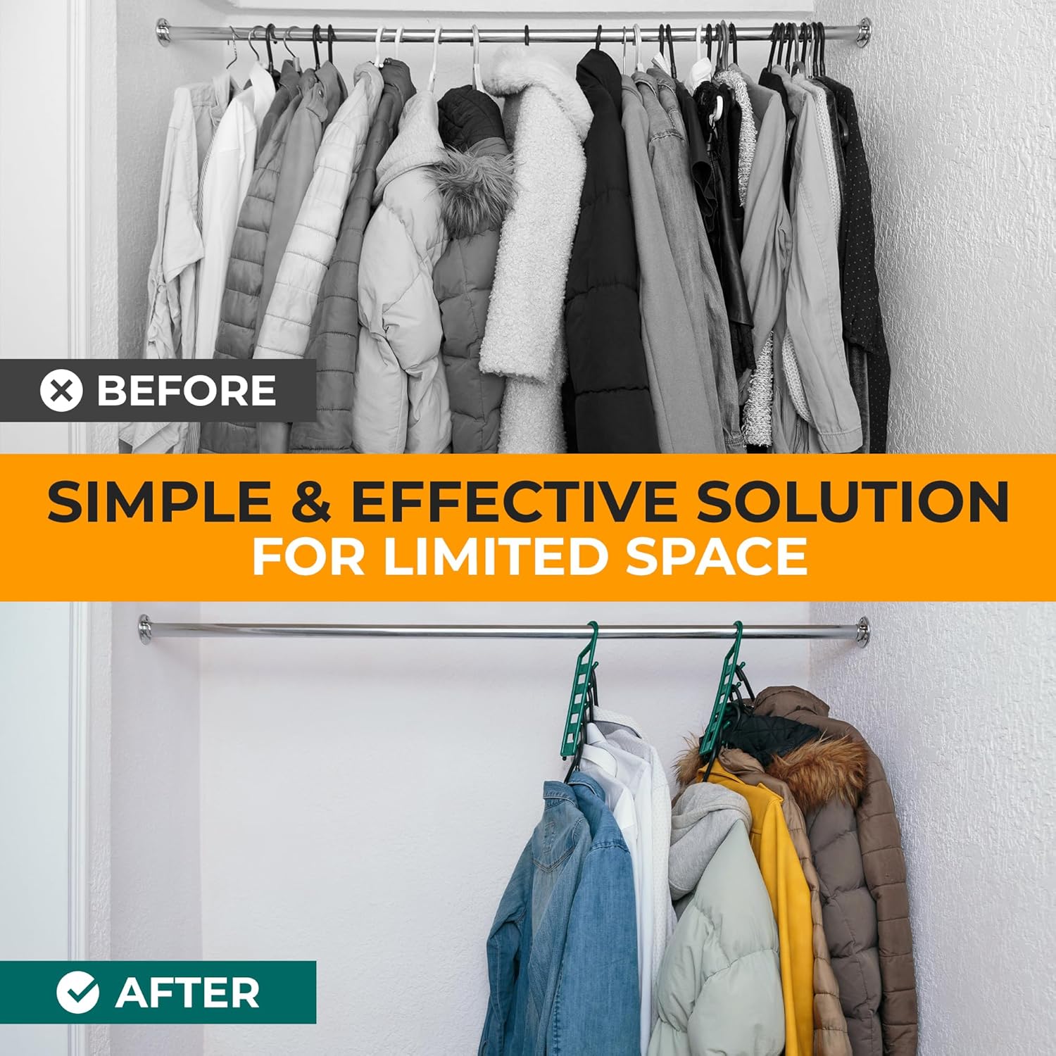 Space Saving Hangers for Clothes - 4 in Pack, Heavy Duty Plastic, Multi Closet Space Savers for Shirts, Pants, Jeans, Sweaters - Hanger Organizer Space Saver