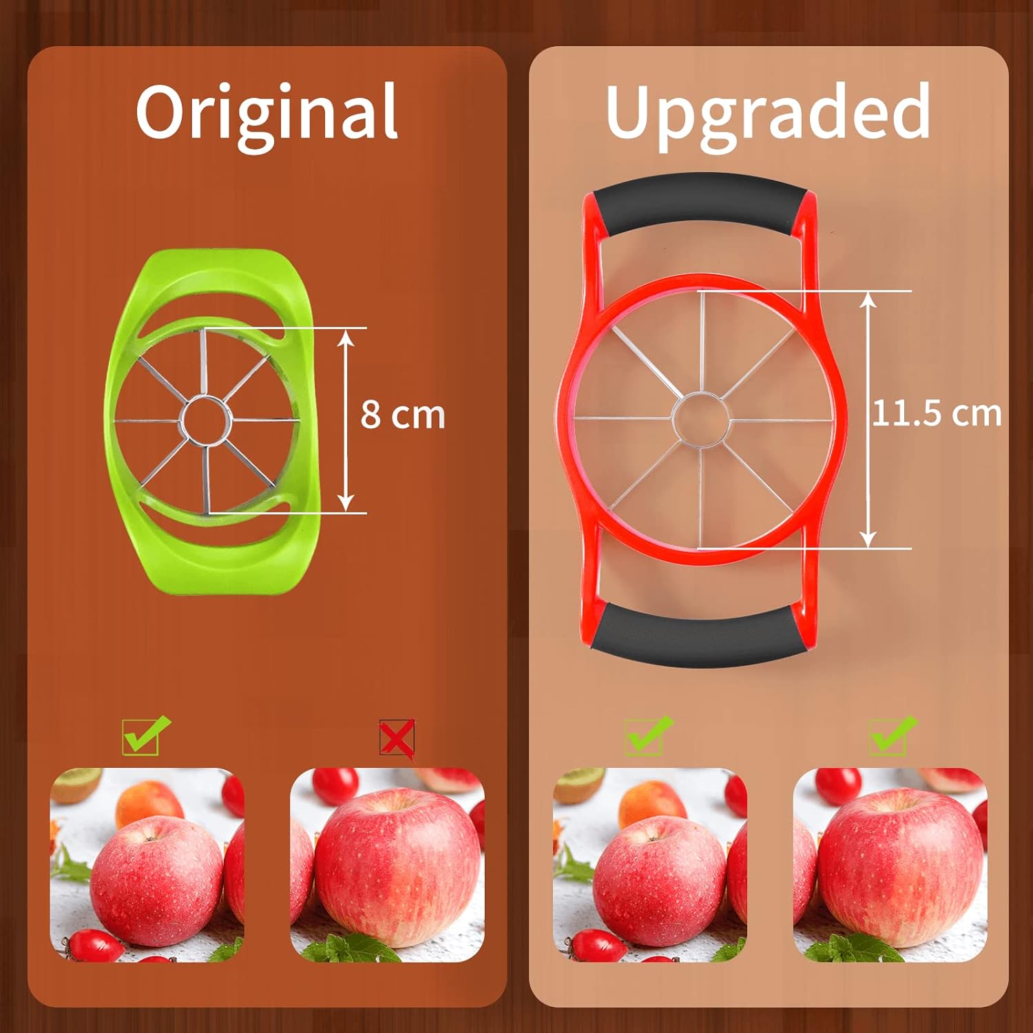 Apple Slicer Corer, 8-Slice Large Size Premium Apple Slicer Corer, Cutter, Divider, Wedger, Stainless Steel Easy Grip Fruit Slicer with Sharp Blade for Apples, Pears and More, Red