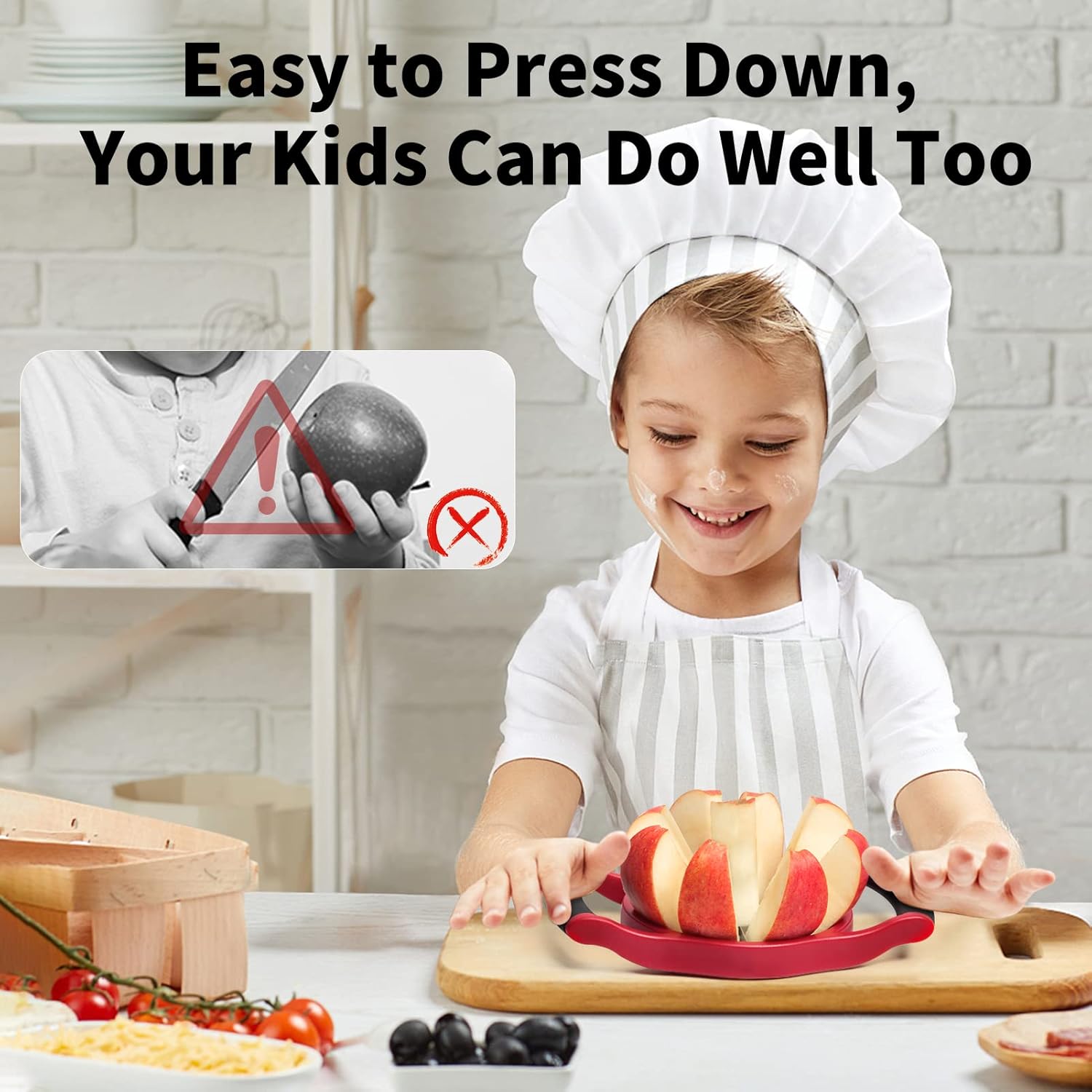 Apple Slicer Corer, 8-Slice Large Size Premium Apple Slicer Corer, Cutter, Divider, Wedger, Stainless Steel Easy Grip Fruit Slicer with Sharp Blade for Apples, Pears and More, Red