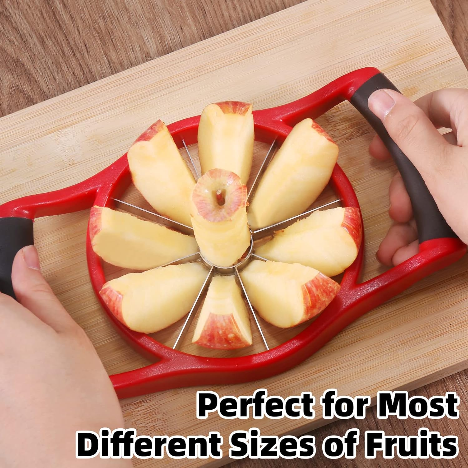 Apple Slicer Corer, 8-Slice Large Size Premium Apple Slicer Corer, Cutter, Divider, Wedger, Stainless Steel Easy Grip Fruit Slicer with Sharp Blade for Apples, Pears and More, Red