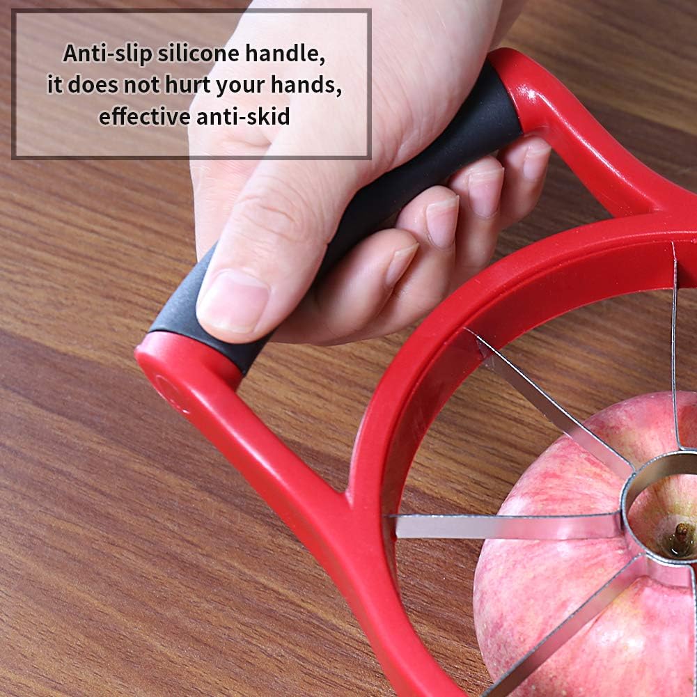 Apple Slicer Corer, 8-Slice Large Size Premium Apple Slicer Corer, Cutter, Divider, Wedger, Stainless Steel Easy Grip Fruit Slicer with Sharp Blade for Apples, Pears and More, Red