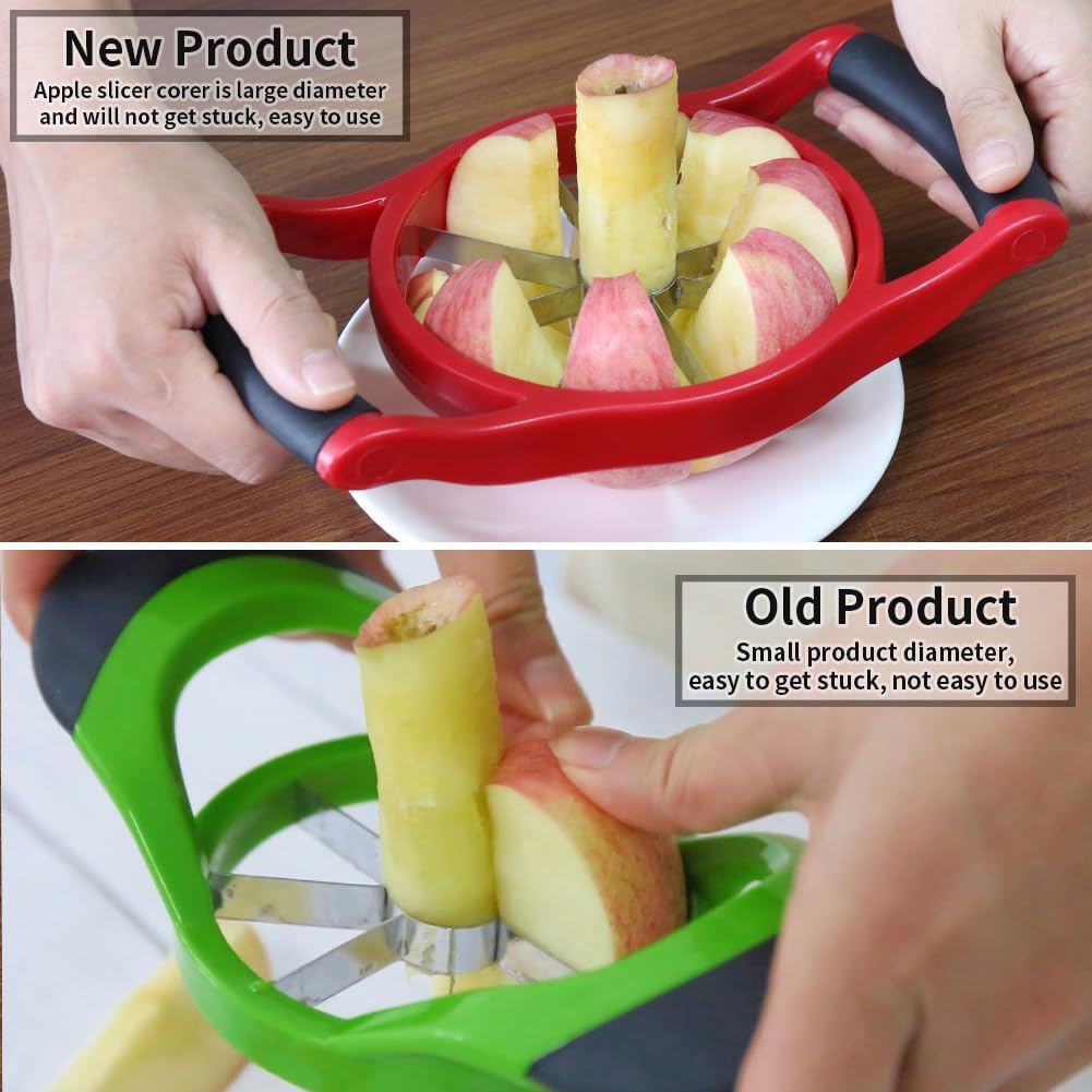 Apple Slicer Corer, 8-Slice Large Size Premium Apple Slicer Corer, Cutter, Divider, Wedger, Stainless Steel Easy Grip Fruit Slicer with Sharp Blade for Apples, Pears and More, Red