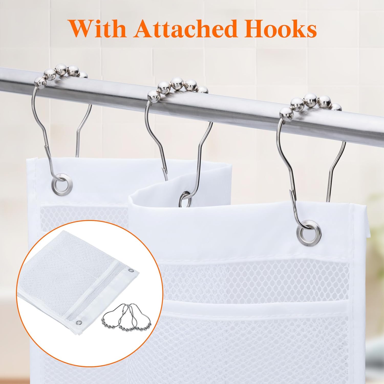 Cruise Essentials Shower Caddy Mt-Have, 7 Pockets Hanging Bathroom Organizer with Quick-Dry Mesh, Portable Shower Bag to Storage Soap, Shampoo, for RVing, Travel, Camping, White, 2 Packs