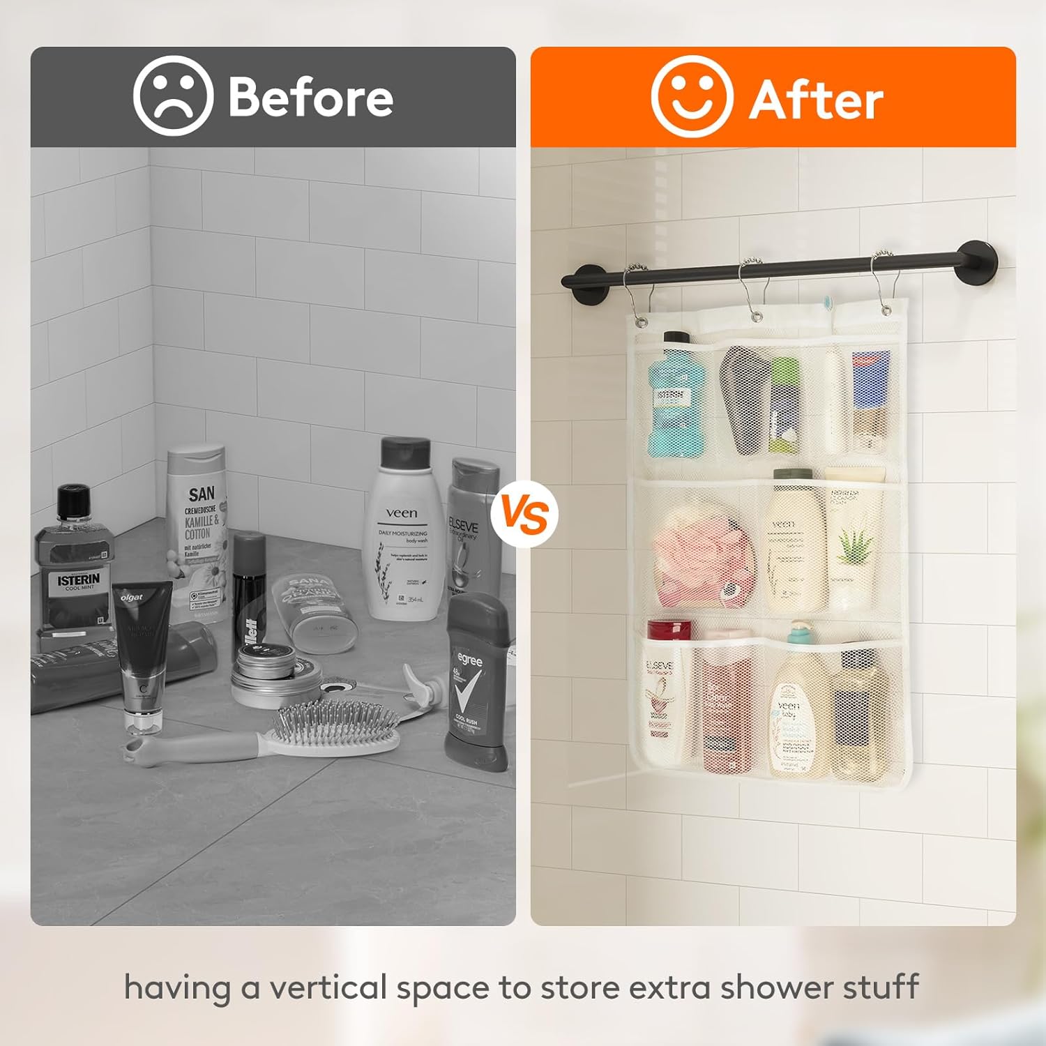 Cruise Essentials Shower Caddy Mt-Have, 7 Pockets Hanging Bathroom Organizer with Quick-Dry Mesh, Portable Shower Bag to Storage Soap, Shampoo, for RVing, Travel, Camping, White, 2 Packs