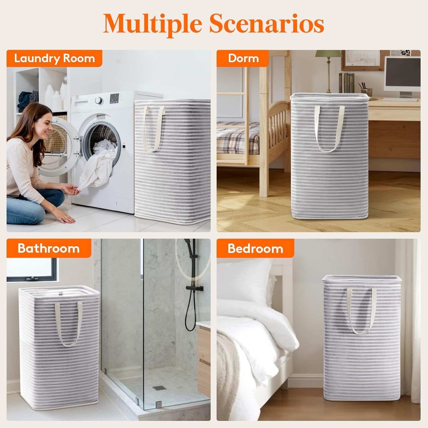 75L Large Collapsible Laundry Hamper, Tall Foldable Dirty Clothes Baskets Waterproof, Freestanding Design with Easy Carry Handles in Dorm Bedroom Bathroom College, Grey