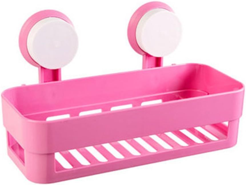 Plastic Organizer Rack for Bathroom Kitchen Storage Box Basket Organization W/Wall Mounted Suction Cup Pink