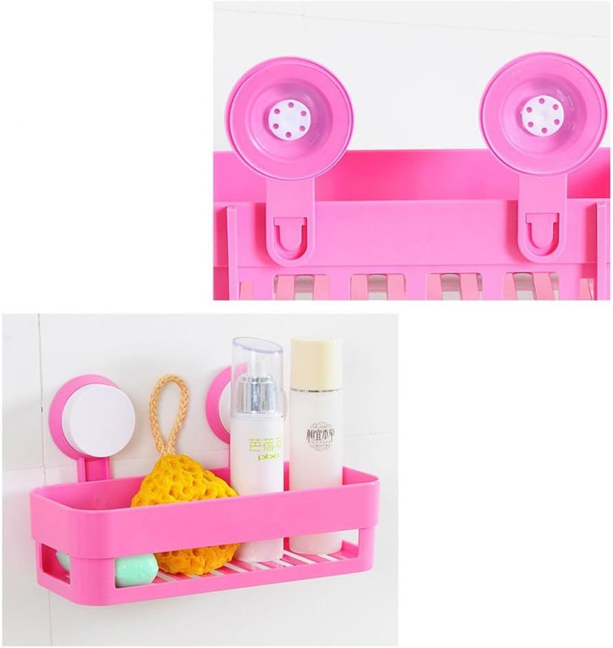 Plastic Organizer Rack for Bathroom Kitchen Storage Box Basket Organization W/Wall Mounted Suction Cup Pink