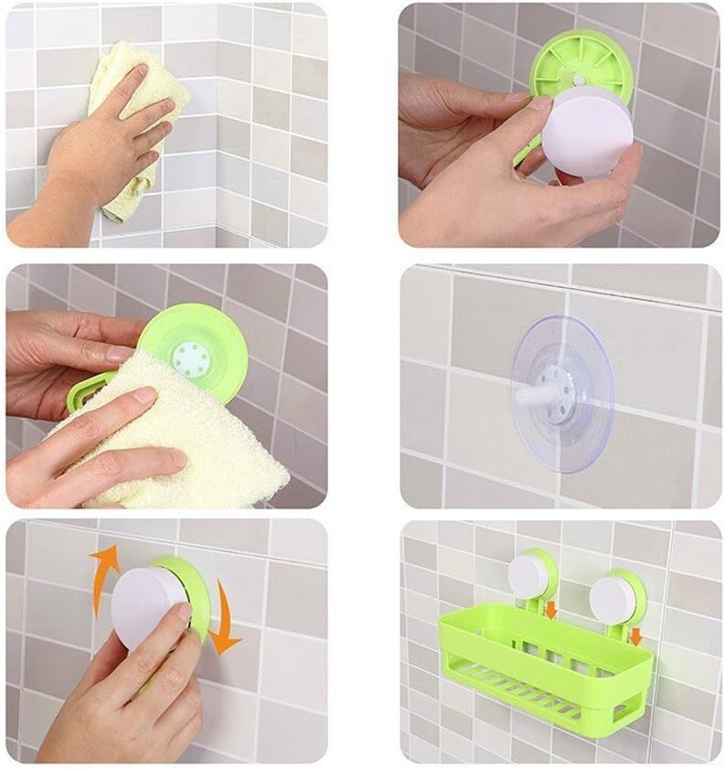 Plastic Organizer Rack for Bathroom Kitchen Storage Box Basket Organization W/Wall Mounted Suction Cup Pink