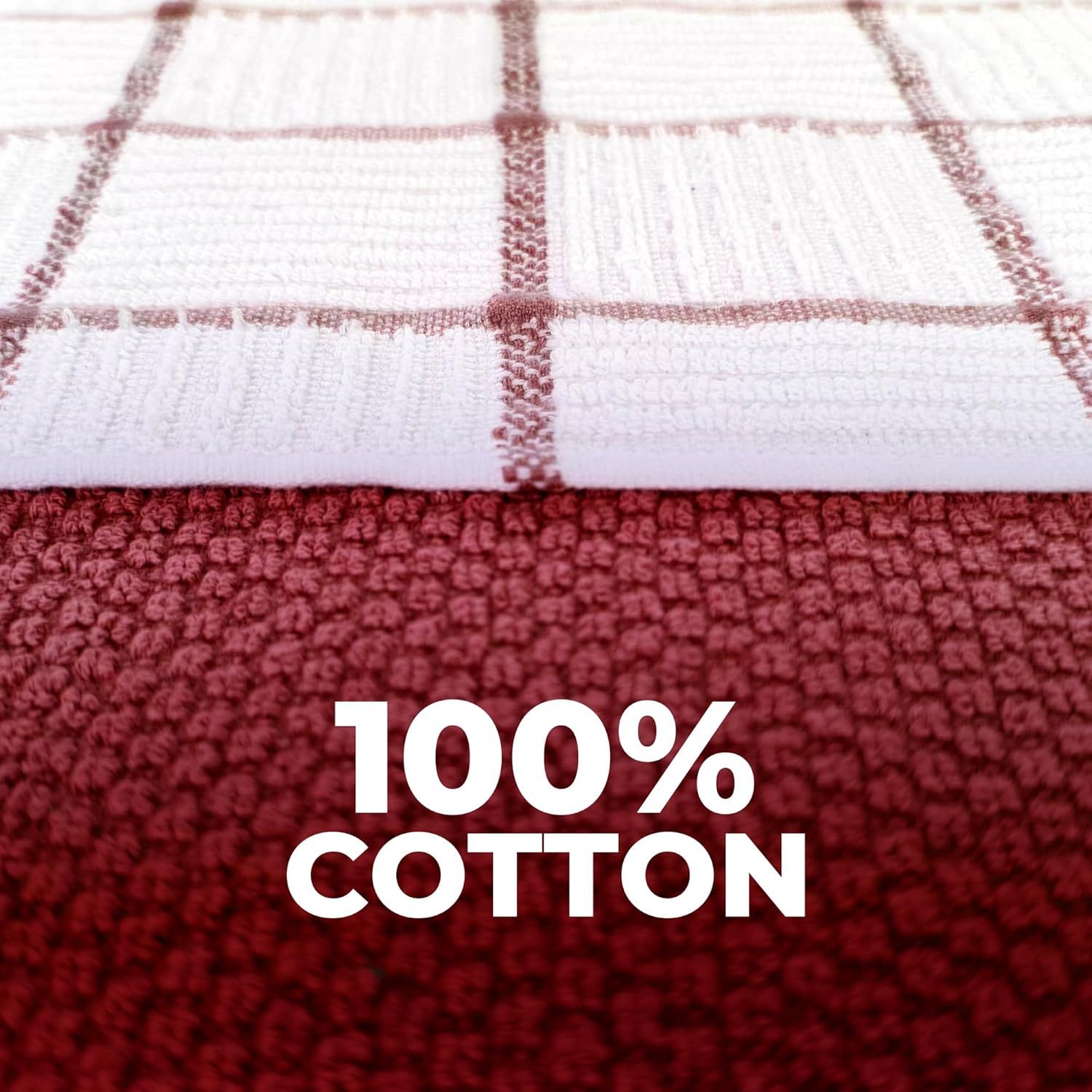 6 Pack Large Kitchen Towels, 16x27 inch Absorbent Dishcloths, 100% Cotton Cleaning Cloth, Red Set Pack of 6