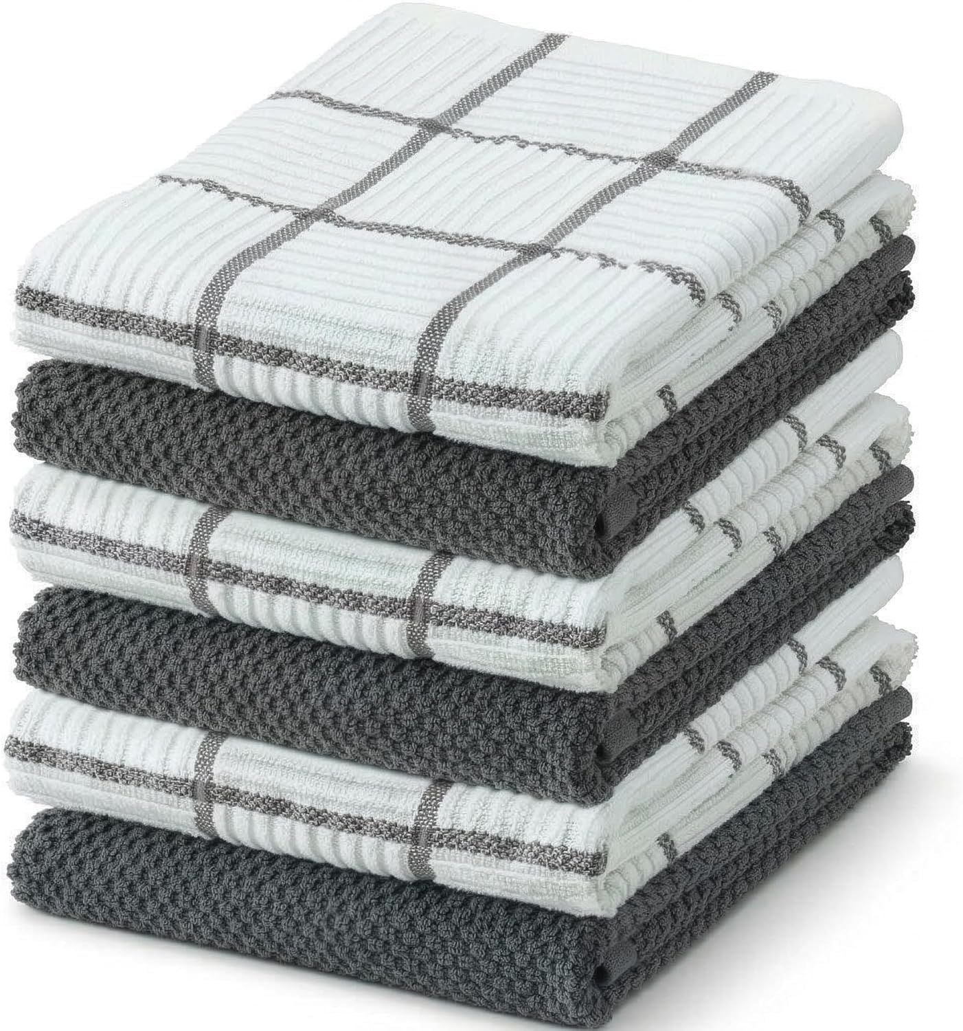 6 Pack Large Kitchen Towels, 16x27 inch Absorbent Dishcloths, 100% Cotton Cleaning Cloth, Gray Set Pack of 6