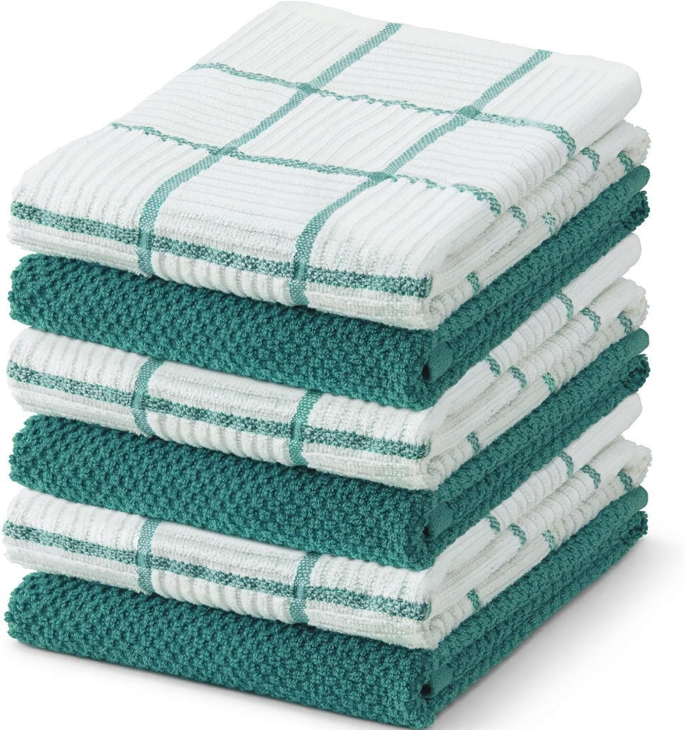 6 Pack Large Kitchen Towels, 16x27 inch Absorbent Dishcloths, 100% Cotton Cleaning Cloth, Teal Set Pack of 6