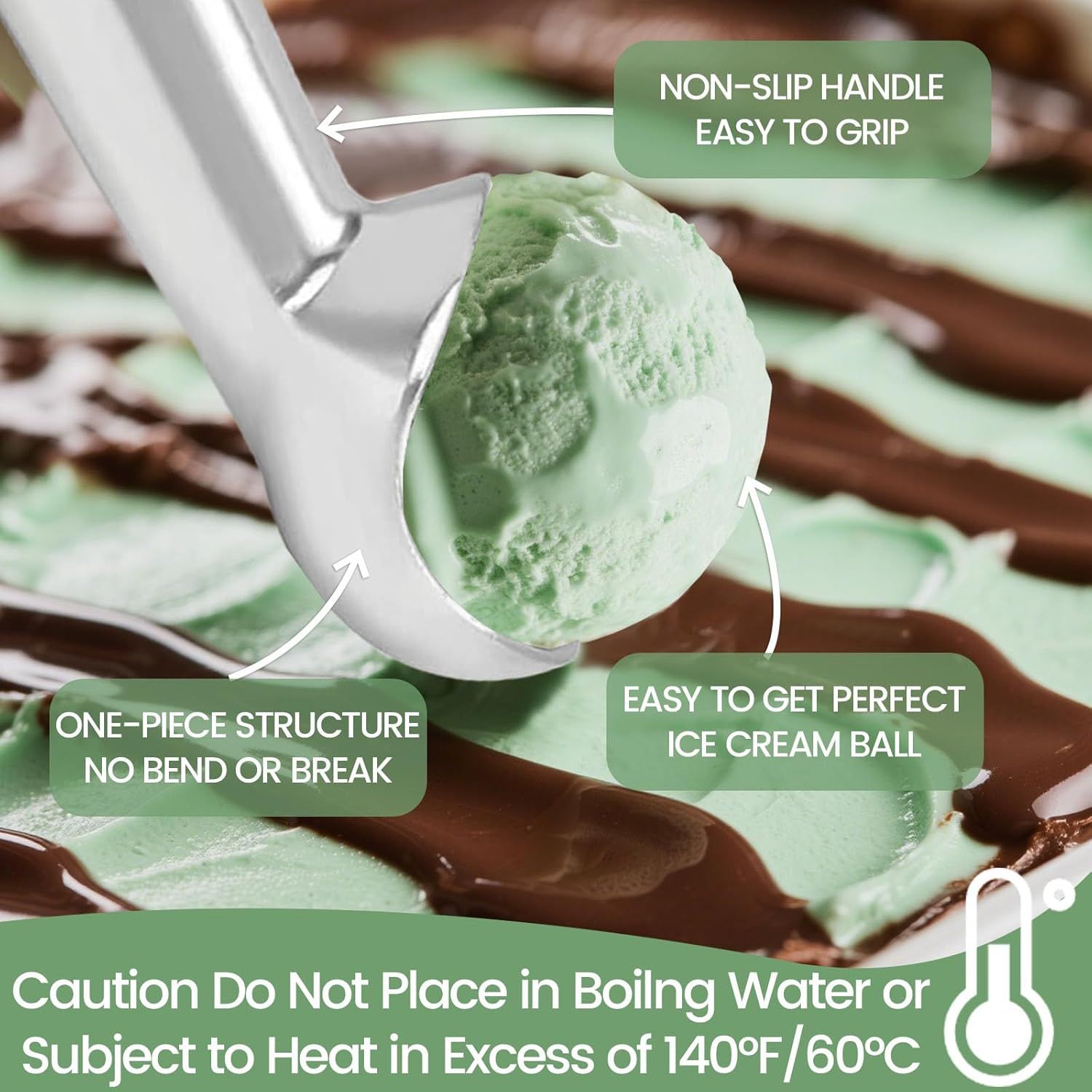 Ice Cream Scoop, 2PCS 7 inches Nonstick Anti-Freeze Ice Cream Scooper One Piece Aluminum Design Dishwasher Safe