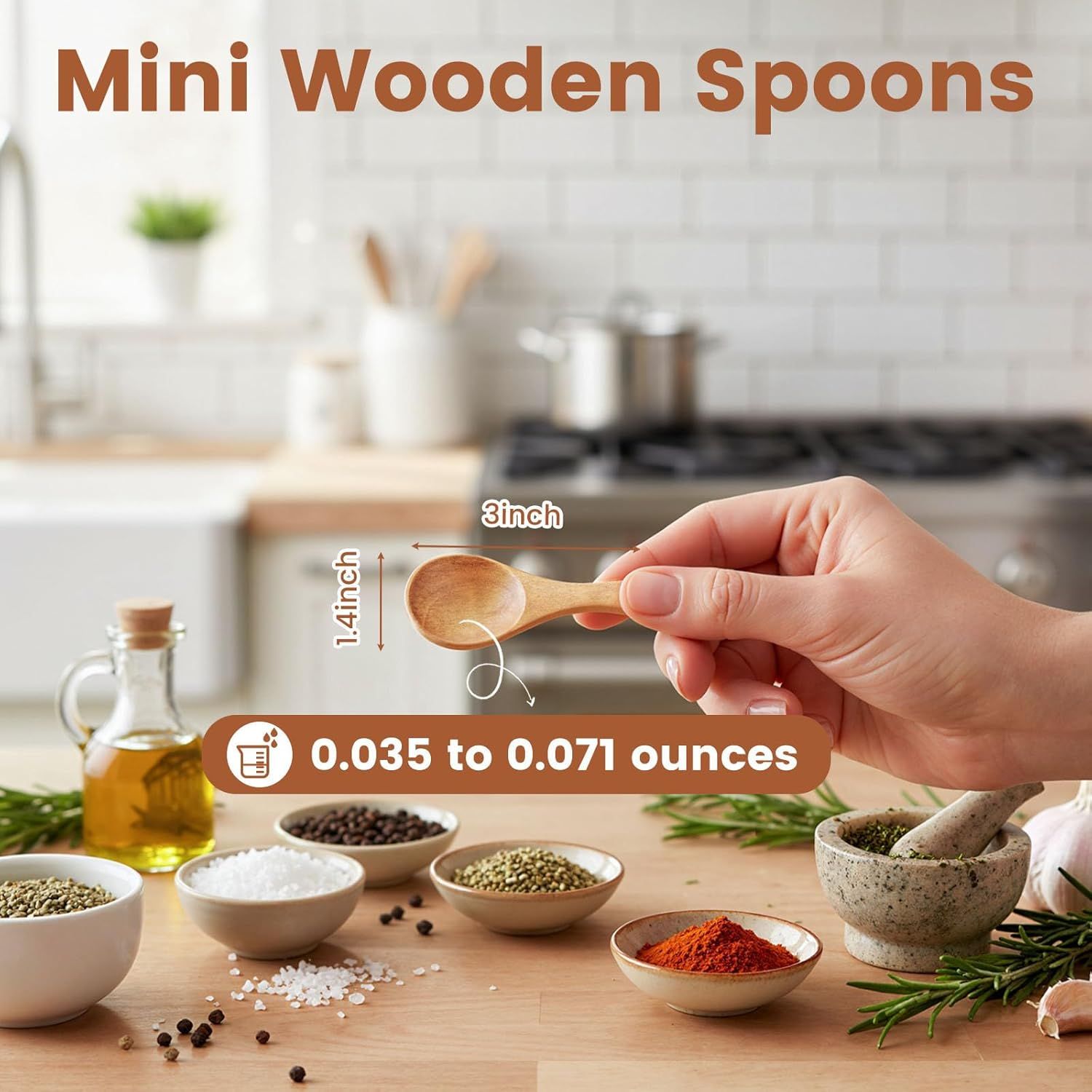 10PCS Small Wooden Spoons, 3 Inch Small Spoons for Spice Jars, Salt, Grains, Sugar, Coffee, Honey, Dessert, Tea, Mini Wooden Teaspoons for Kitchen, Ideal Gifts & Kitchen Stocking Stuffers