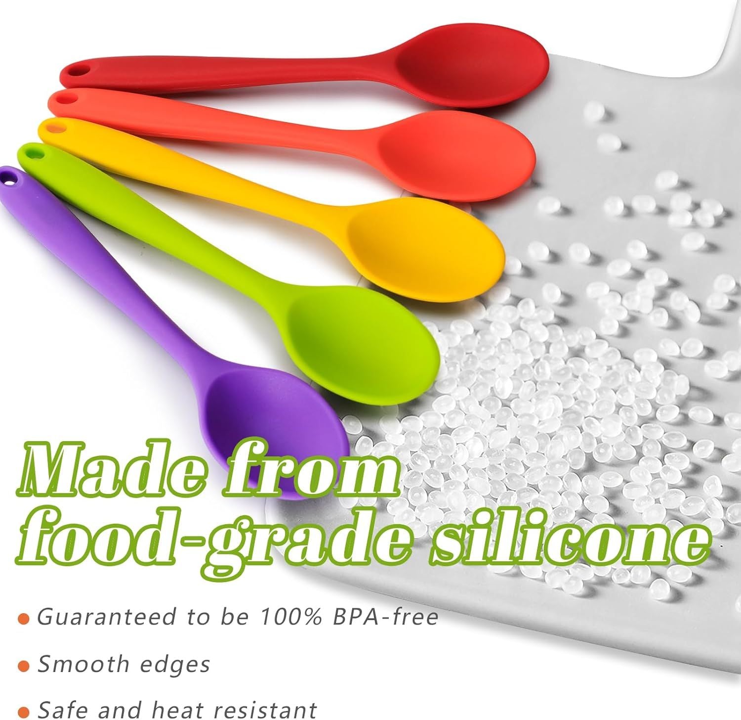 5PCS Small Silicone Spoons, 8 Inch Silicone Mixing Spoons for Baking, Cooking, Tasting, Quiet Stirring Hot Cocoa, Sauce, Risotto, Safe & Nonstick, Kitchen Gifts for Women, Cooking Gifts for Men