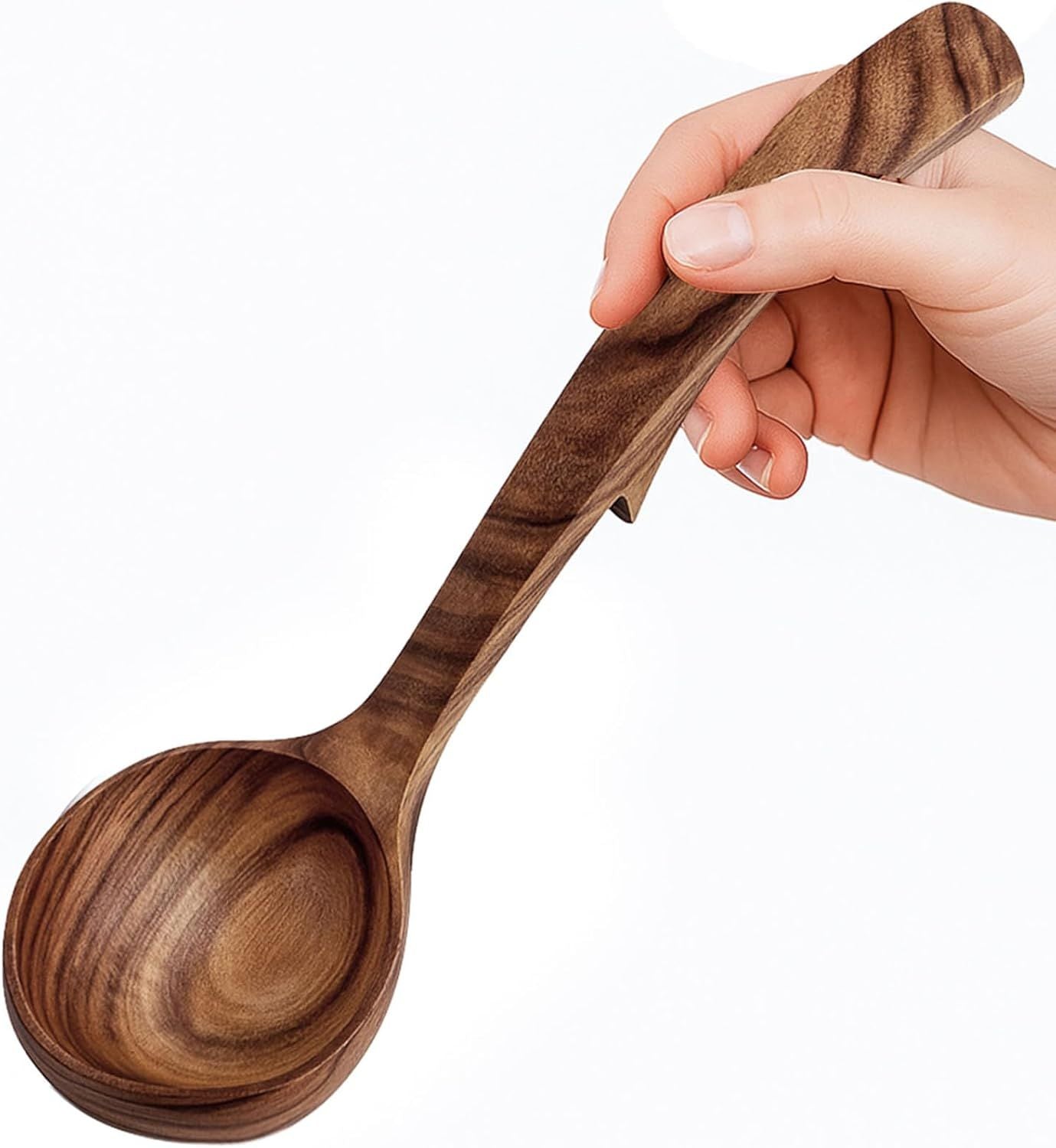Wooden Ladle for Cooking, Wooden Soup Spoons, Natural Teak Wood Serving Spoon, 9'' Long Handle Scooper for Stirring Gravy Sauce Porridge, House Warming Gifts New Home