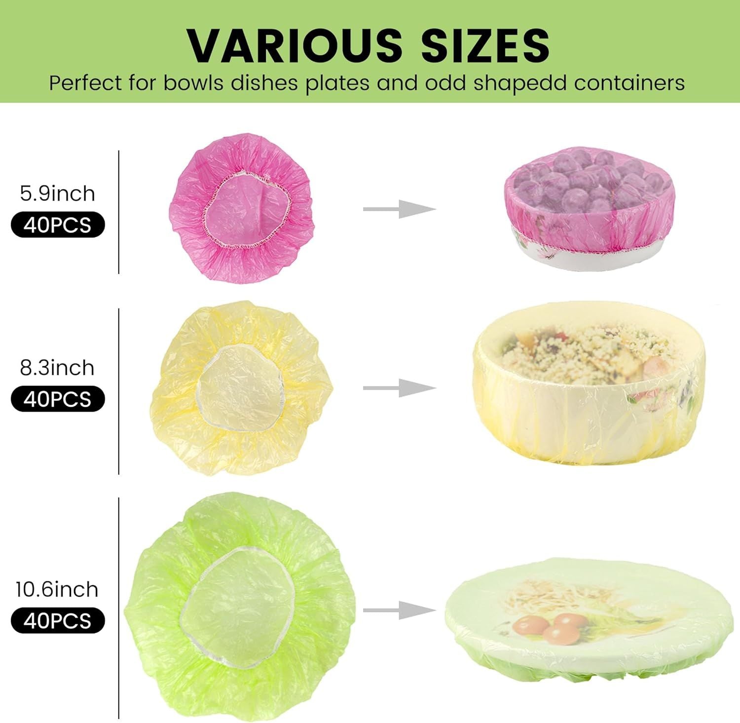 120PCS Reusable Bowl Covers – Elastic Plastic Food Storage Wraps for Kitchen, Baking, Picnics & Family Use, 3 Sizes Large, Medium, Small