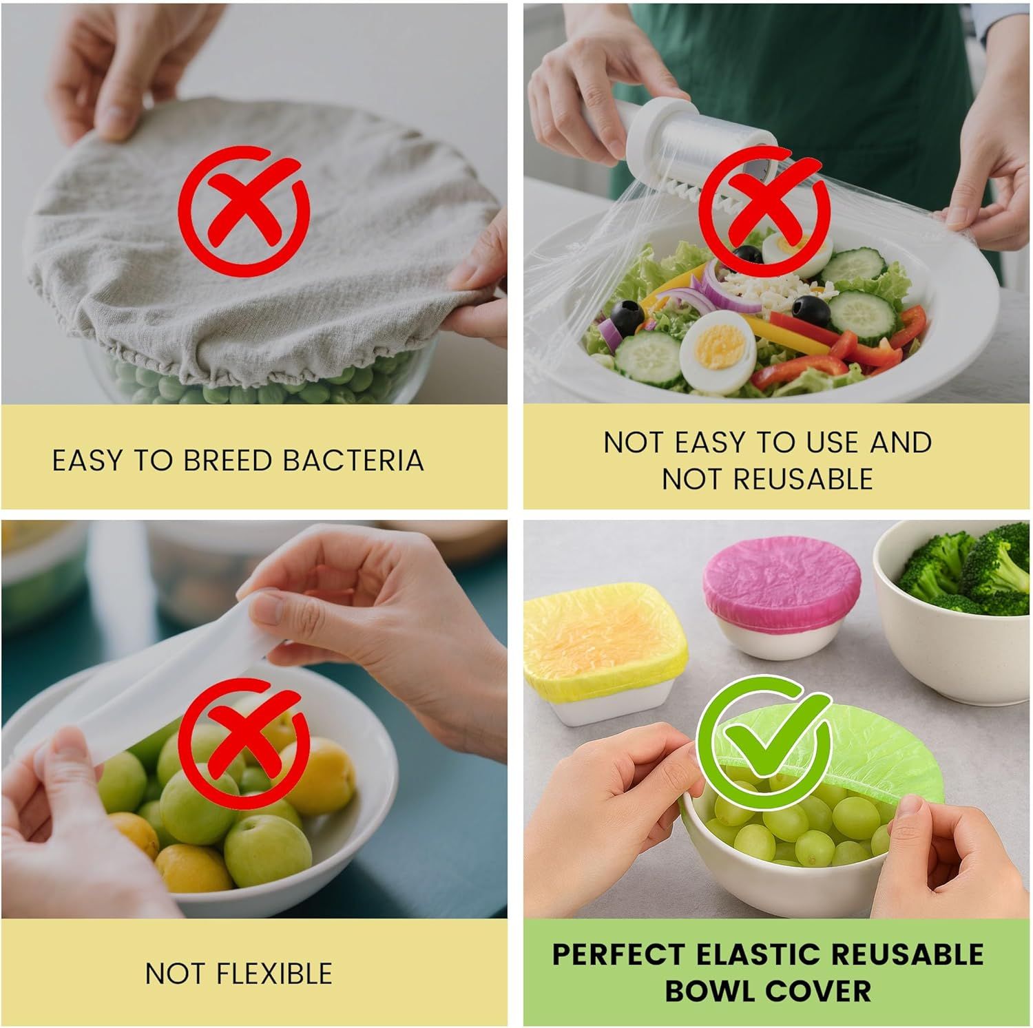 120PCS Reusable Bowl Covers – Elastic Plastic Food Storage Wraps for Kitchen, Baking, Picnics & Family Use, 3 Sizes Large, Medium, Small