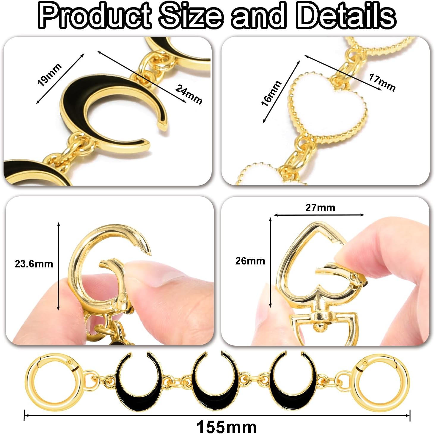 2PCS Purse Extender Chain Bag Chain Extender Gold Purse Chains for Crossbody