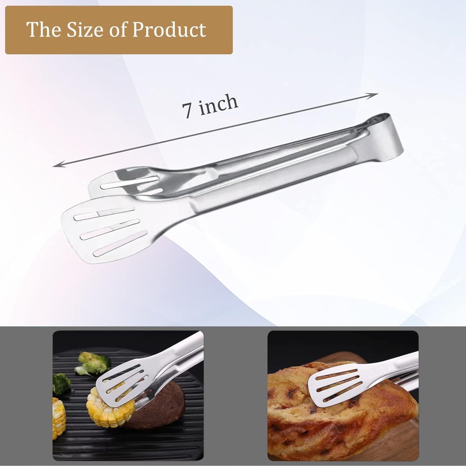 6PCS Serving Tongs, 7Inch Buffet Tongs, Stainless Steel Food Tong Small Serving Utensils for Cooking, Entertaining, Salad, Barbecue, Buffet, Toast and Steak by Stainless buffet tongs
