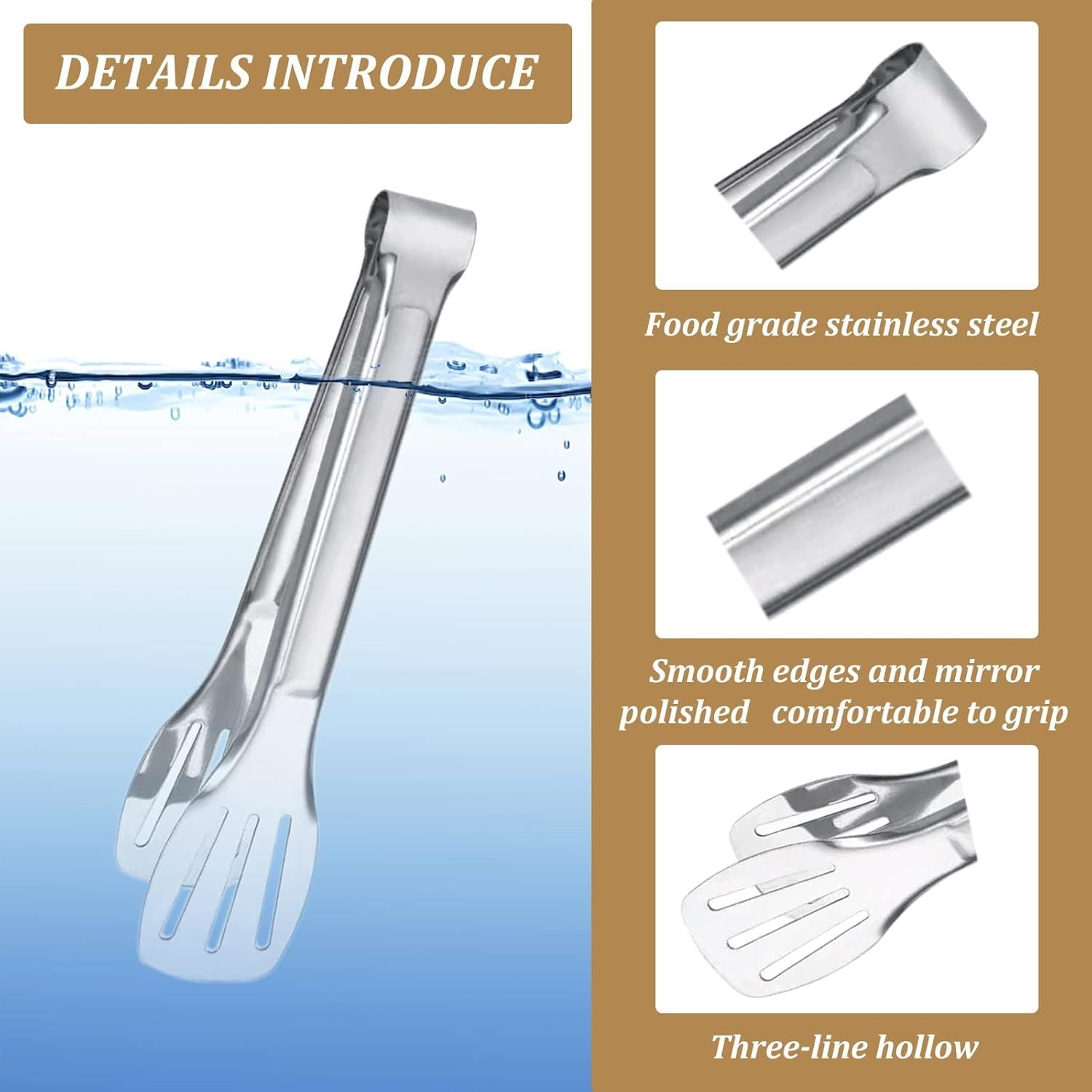 6PCS Serving Tongs, 7Inch Buffet Tongs, Stainless Steel Food Tong Small Serving Utensils for Cooking, Entertaining, Salad, Barbecue, Buffet, Toast and Steak by Stainless buffet tongs